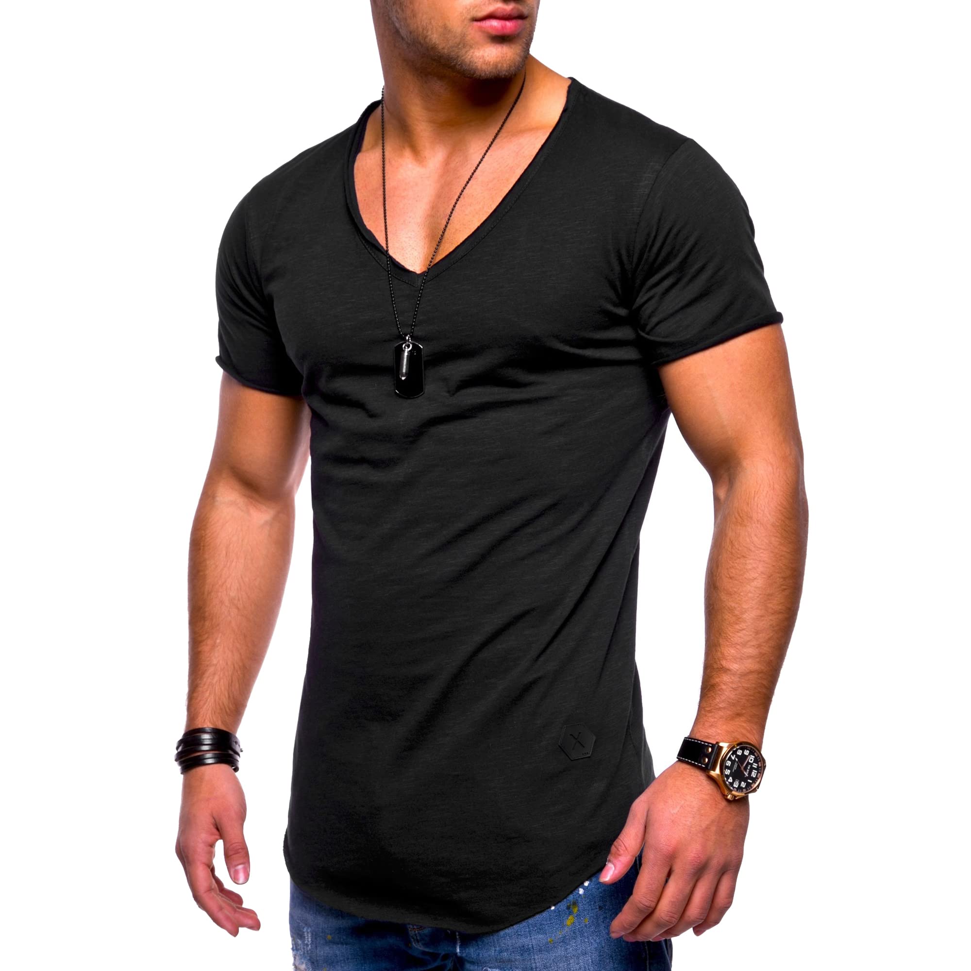 Men Sexy Deep V Neck T Shirt Short Sleeve Slim Fit T-Shirt Low Cut Vneck Tee Top