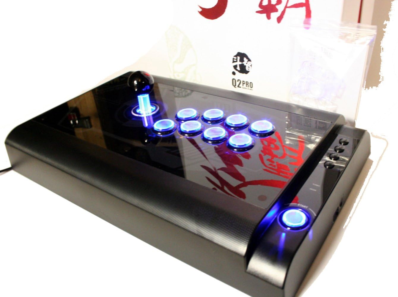 QANBA Q2 PRO LED Arcade Joystick with blue LEDs illuminated