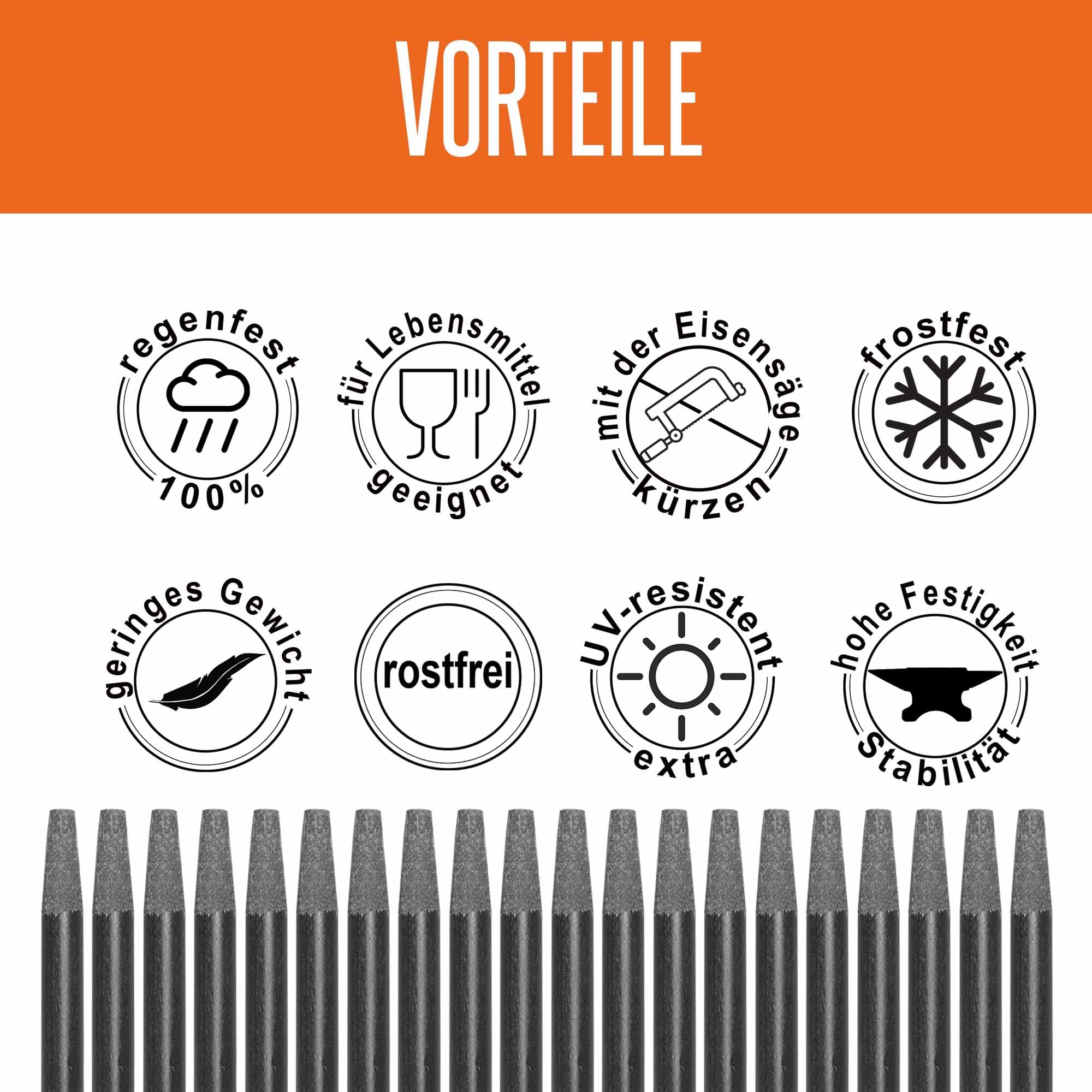 20 sehr stabile Pflanzstäbe, Stäbe für Pflanzen, 1m x 7mm schwarz, Pflanzstab, Rankstab, Pflanzenstab, Rankstäbe, Tomatenstäbe, Tomatenstangen, Bohnenstangen, Pflanzenstäbe