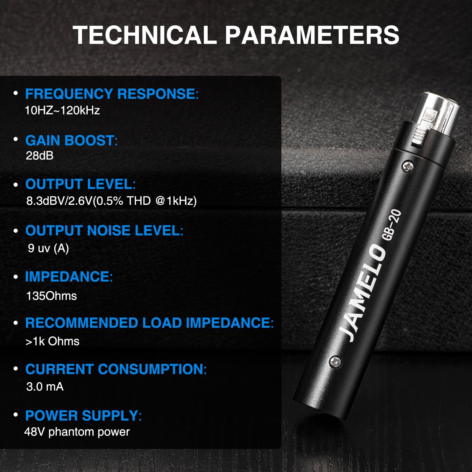 JAMELO Mikrofon Preamp, Inline Vorverstärker für Mikrofon, Mic Booster für Dynamische und Passive Mikrofon, Ultra-Clean Gain +28dB, Professional XLR Verstärker für Podcasting Livestreaming Aufnahme