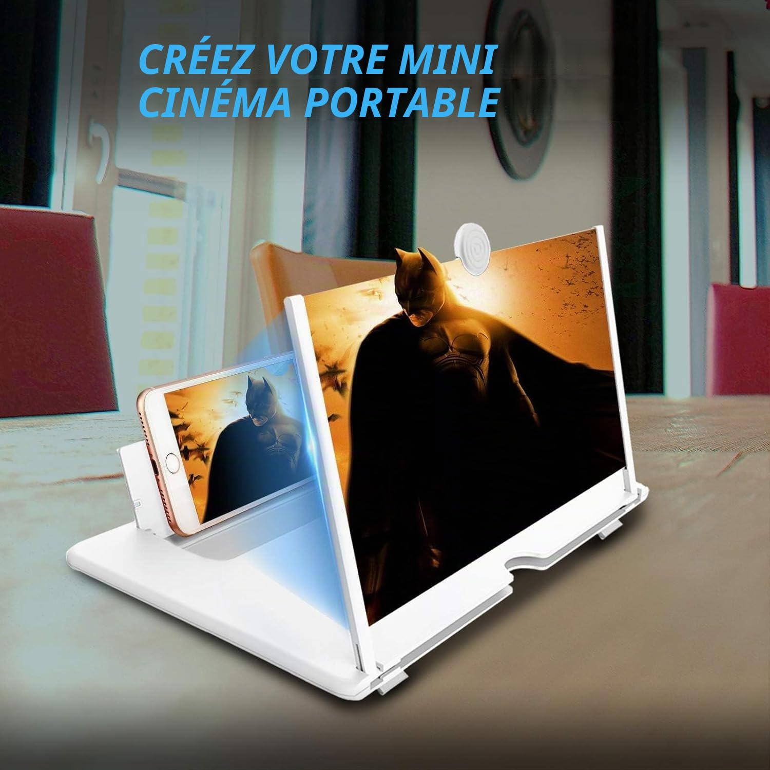 Amplificateur d'écran Lumineux de 18 Pouces, loupe d'écran Anti-Bleu 3D HD pour téléphone Portable, Support Pliable Portable pour Films, vidéos et Jeux, Compatible avec Tous Les Smartphones
