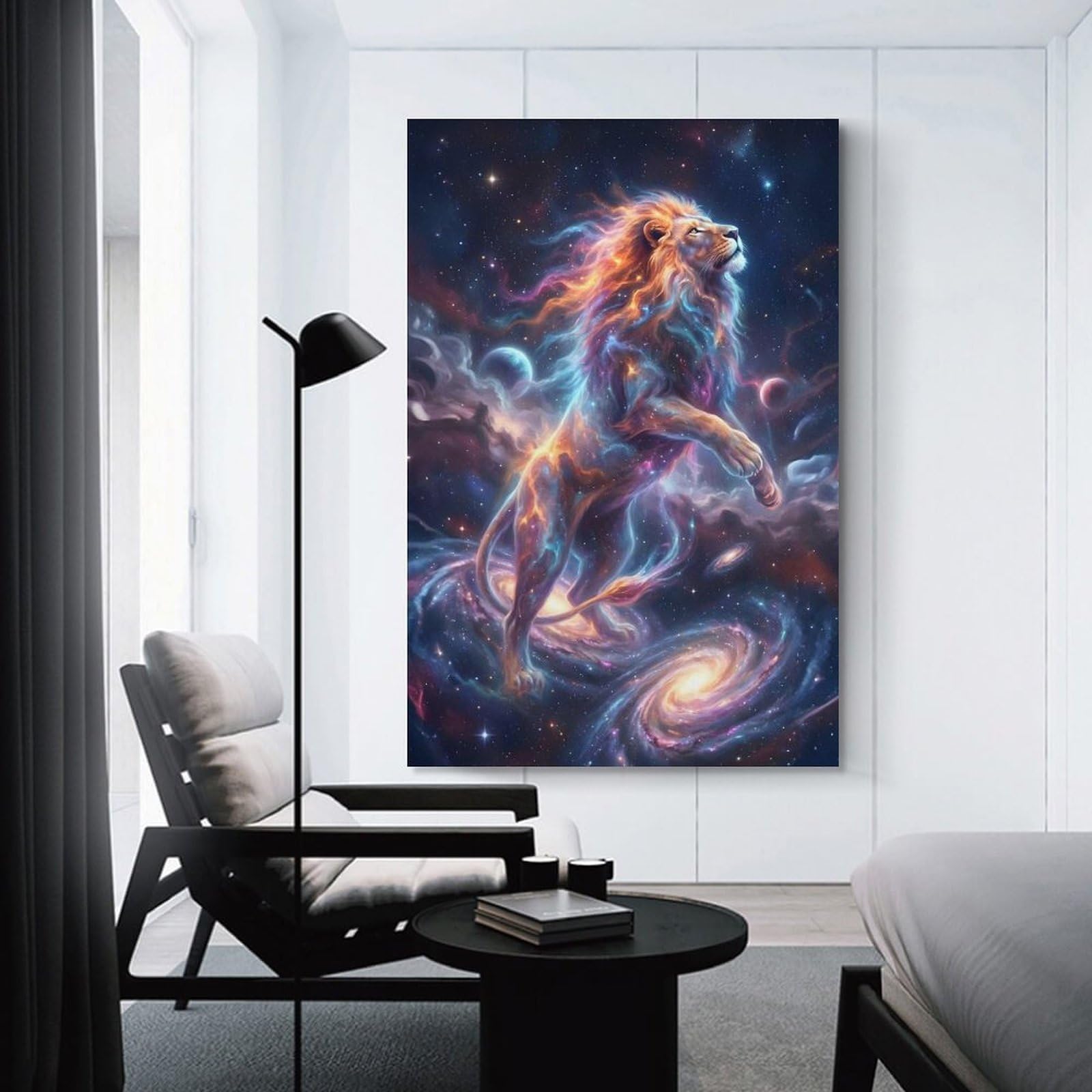 Junmoney Cosmic Lion in Space Wall Art Print, 24x36inch(60x90cm), for Bedroom Decor, Cosy Corners Or Studios, Decorative Wall Art for Cosy Rooms
