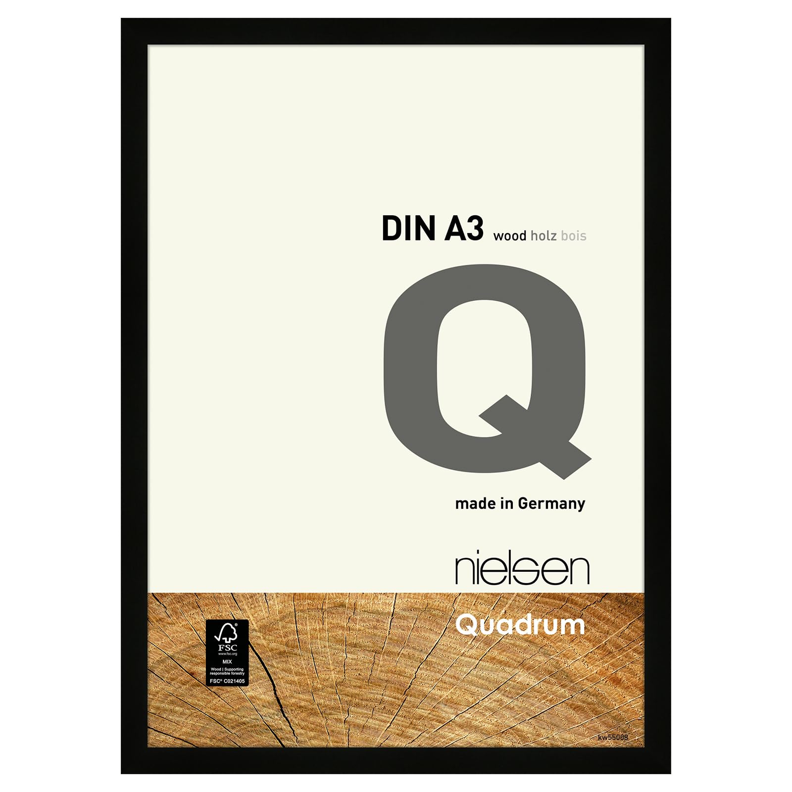 nielsen Quadrum Wooden Picture Frame - Black A3, 29.7x42cm - with Float Glass and Easy Push-Turn Clips - for Photos and Art