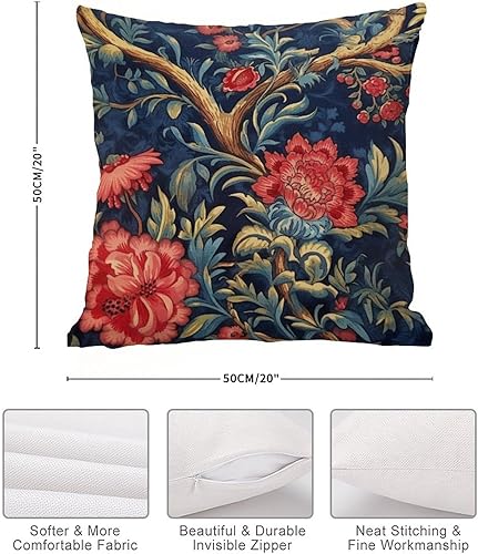 Miniatura 7 de Funda de almohada estilo chino floral botánico azul marino, burdeos, dorado, funda de almohada asiática de 20 x 20 pulgadas, funda de almohada