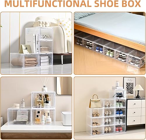 Miniatura 5 de Cajas de zapatos grandes de plástico transparente apilables, caja de zapatos con frente abatible con puerta transparente, contenedores de zapatos