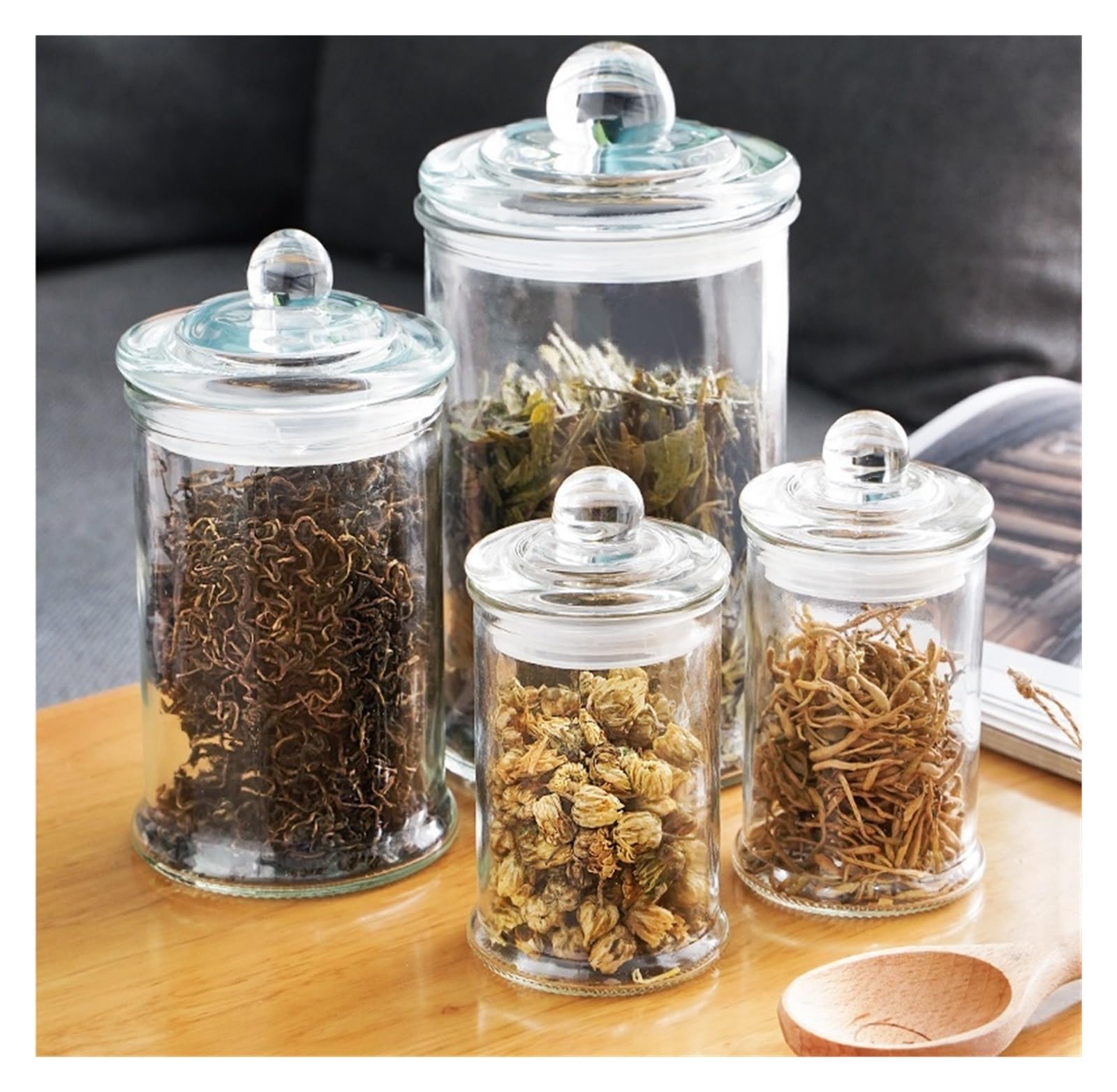 Bocal à bonbons en verre transparent, pot de stockage de bijoux de nourriture en étain portable, bouteille scellée, récipient de stockage de cuisine (Color : 370ml)