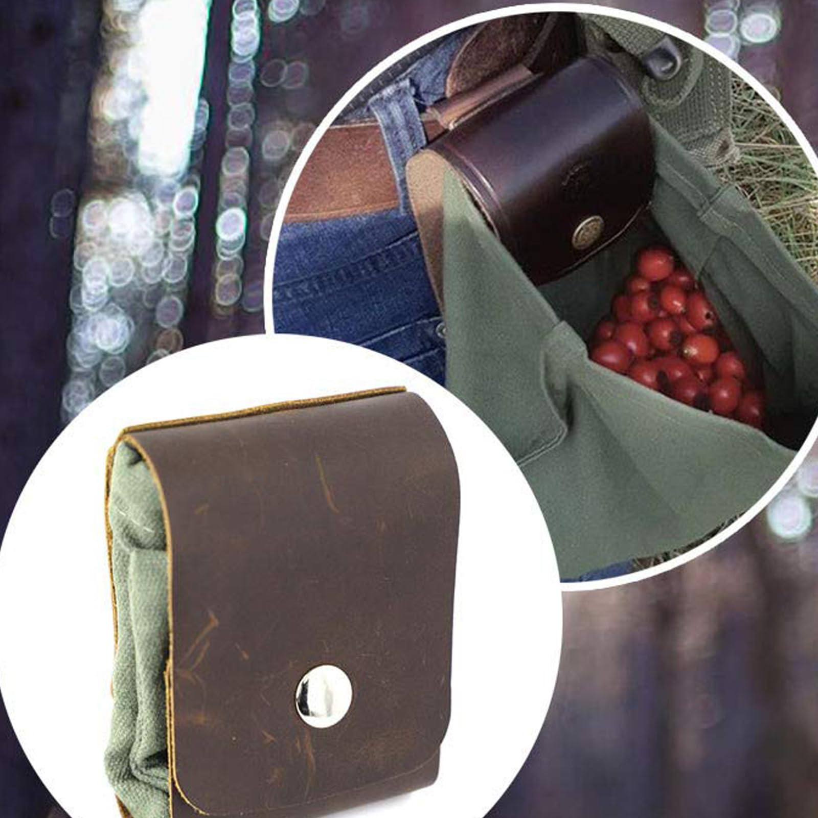 Waxed Canvas Foraging Pouch, Collapsible Foraging Bags with Drawstring - Image 2