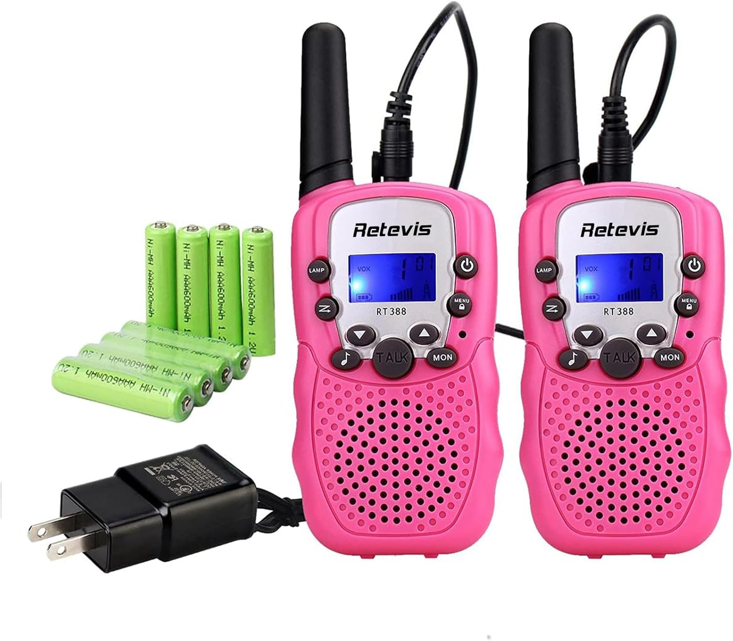 Retevis RT388 Rechargeable Walkie Talkies, Kids Toys Gifts for Aged 6-12 Girls, Pink Kids Walkie Talkies 2 Pack, VOX, Keypad Lock, for Grandkids Family Camping Hiking Birthday Gifts