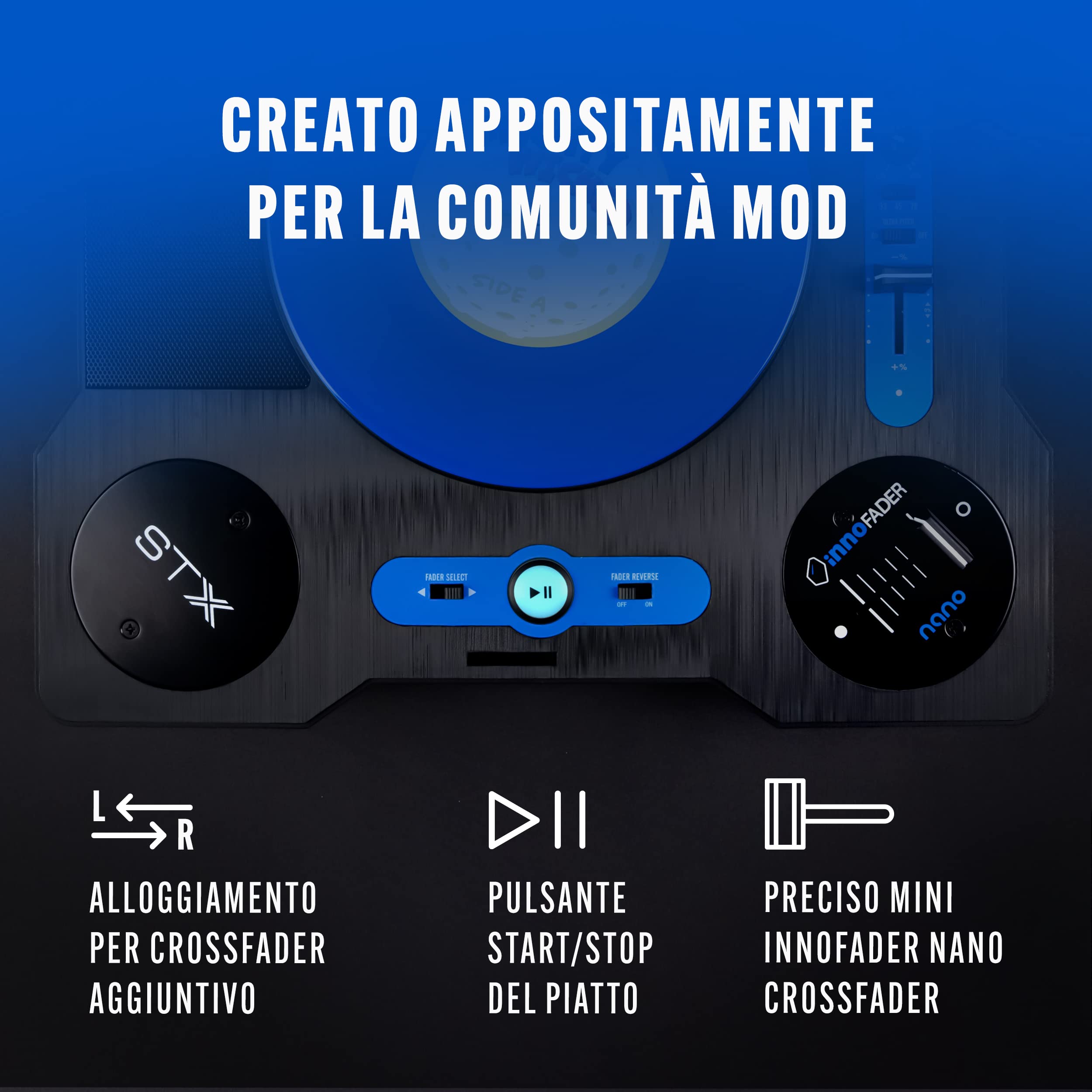 Stanton STX - Giradischi scratch per DJ con Innofader Nano crossfader, Bluetooth, cursore Pitch, registrazione USB, cassa, 2 batterie ricaricabili