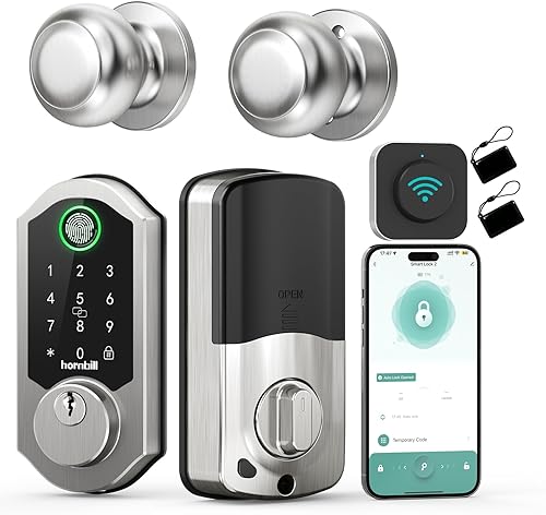 Juego de pomos de bloqueo inteligente WiFi, cerradura de cerrojo con teclado Hornbill con código digital de huellas dactilares, control remoto,