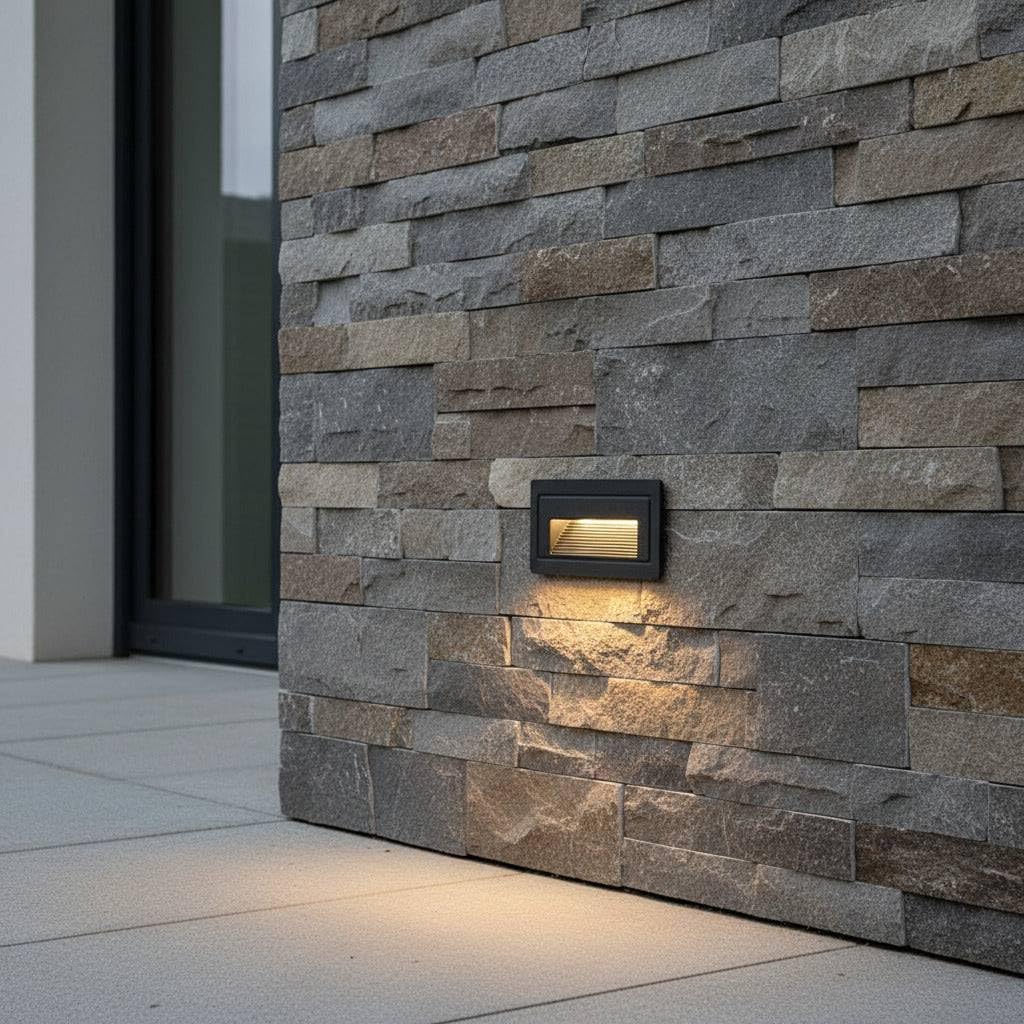 Ultra Beam Lighting 3W Black Outdoor Recessed LED Low‑Level Wall Light – 300 Lumen LED, 3000K Warm White, IP65 Weatherproof Rectangular Aluminium Pathway & Step Light - 3 Year Guarantee