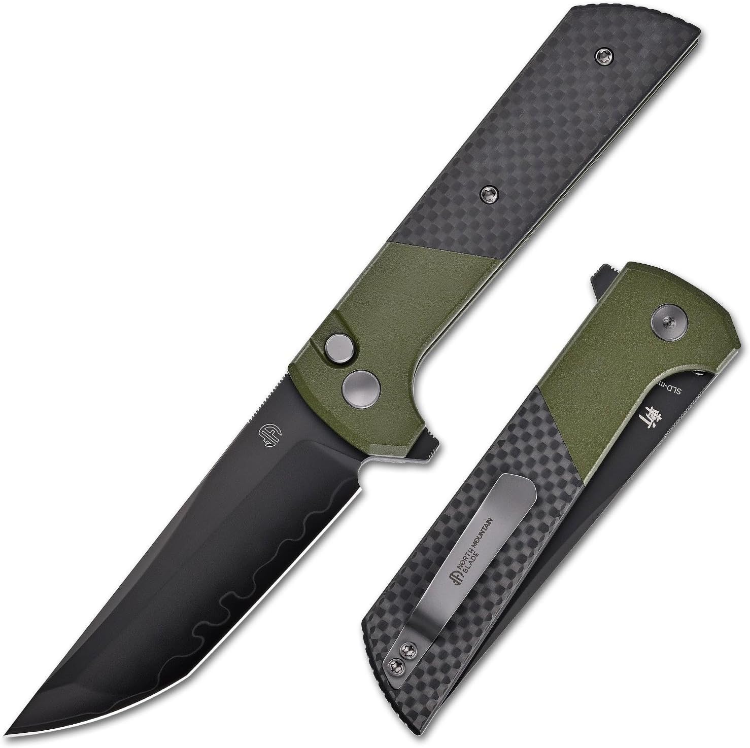 CHOP2 Folding Pocket Tool, 3.35in Tanto Style Edge, SLD Triple-Layer Steel Blade, CNC Aluminum Handle with Carbon Fiber Inlay, EDC Outdoor Utility Knife (2407 BLCF)