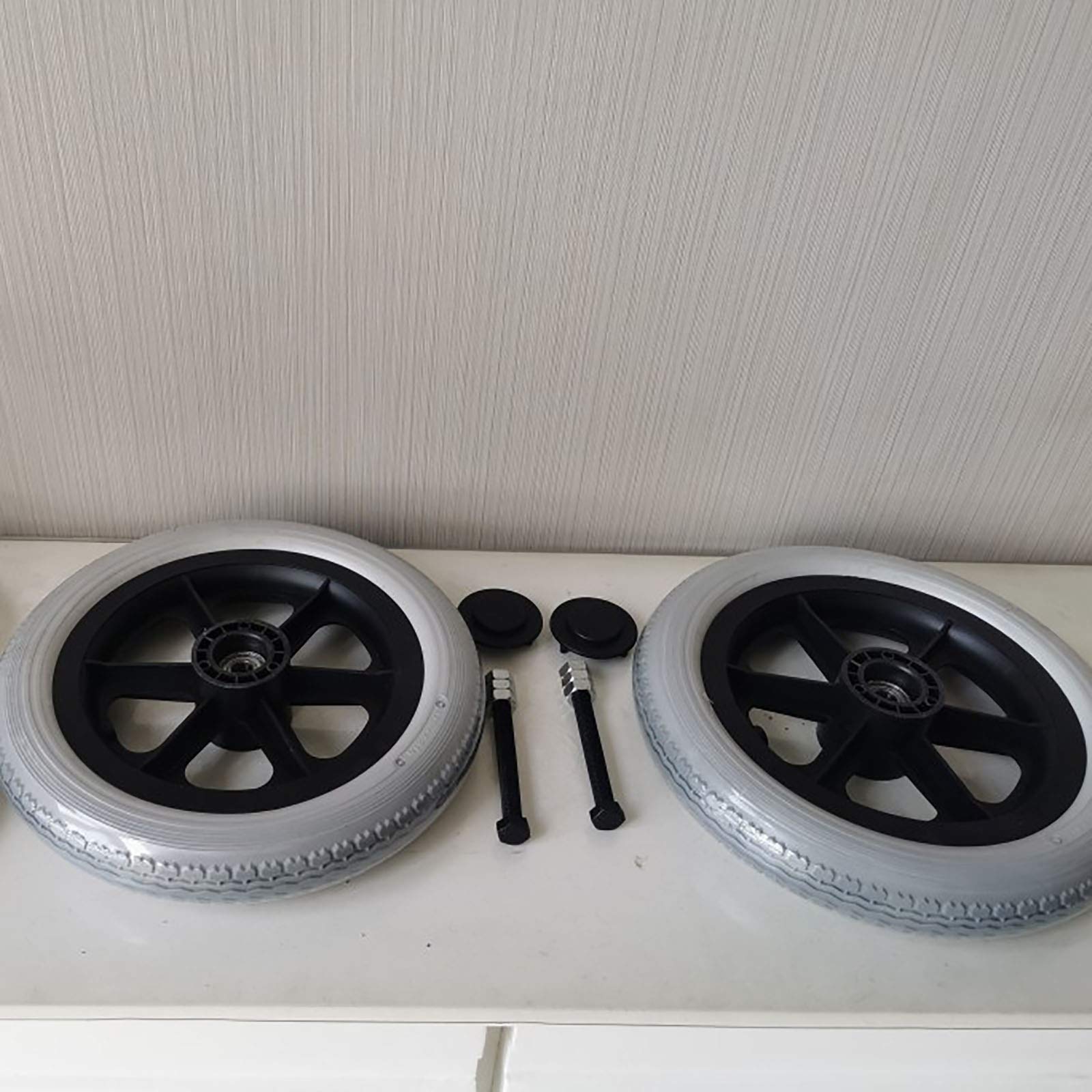 12 Pouces roulettes de Roulette arrière en Caoutchouc Solide Assemblage, Roue de Fauteuil Roulant antidérapante avec roulement en métal Noir, Gris 1 Paire