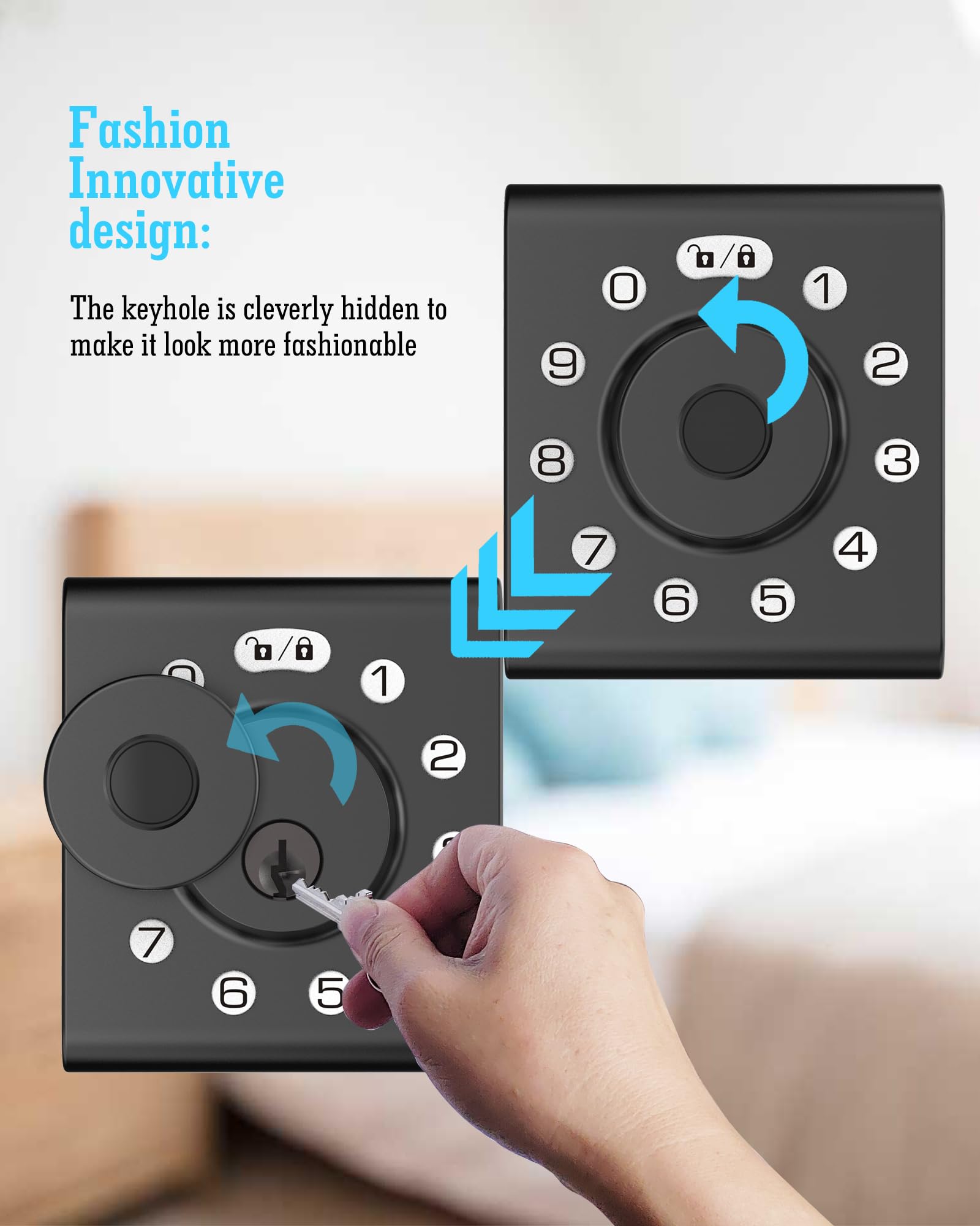 LELOUPFIDELE Cerradura inteligente – Cerradura de puerta de entrada sin llave con cerrojo de teclado, huellas dactilares y código antimirada, diseño compacto, bloqueo automático, fácil de instalar
