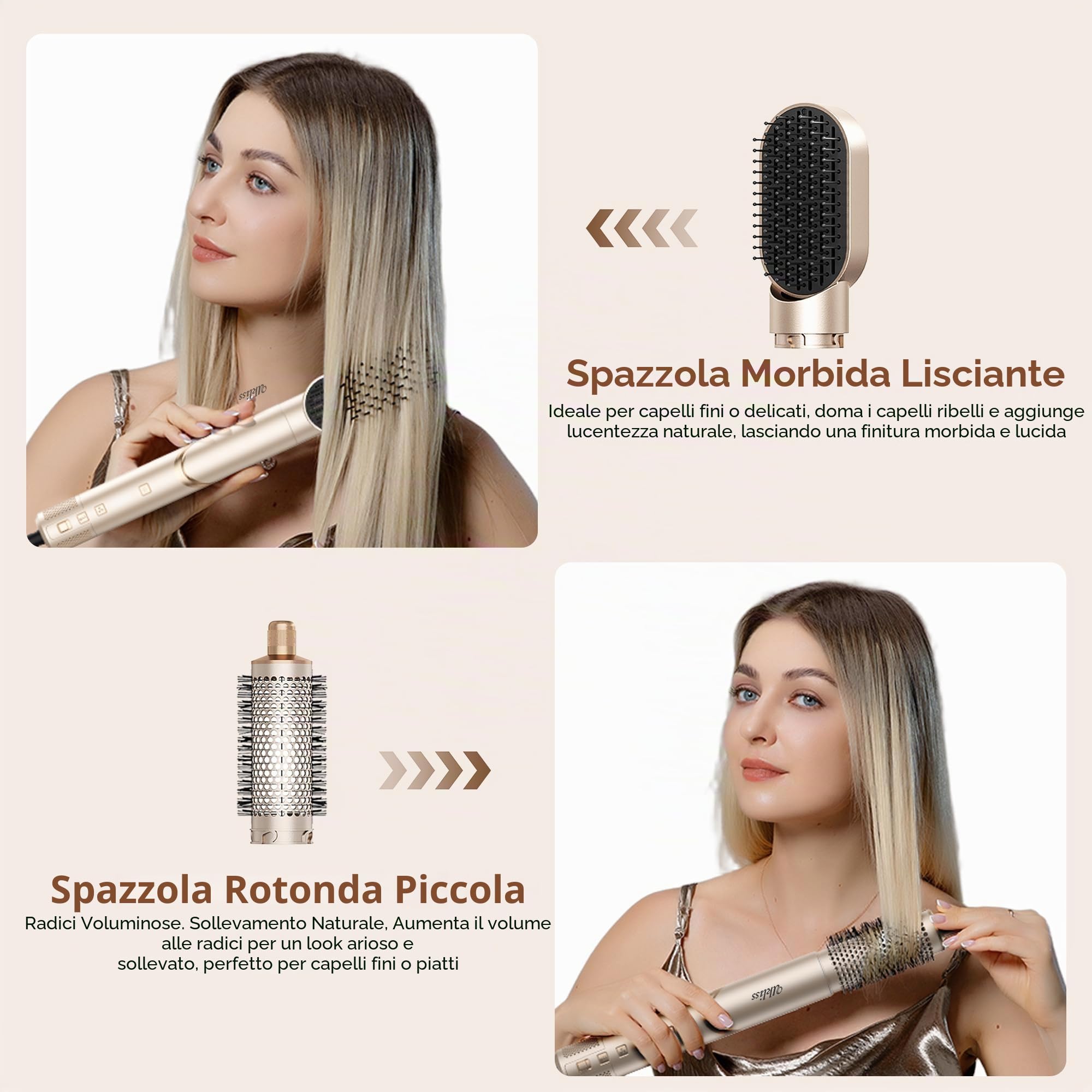 UKLISS Set Airstyler 8 in 1, Pro Hairstyler, Spazzola Asciugacapelli Ionica ad Alta Velocità con Airflow, Arricciacapelli Automatico, Spazzola Volumizzante per Tutti i Tipi di Capelli