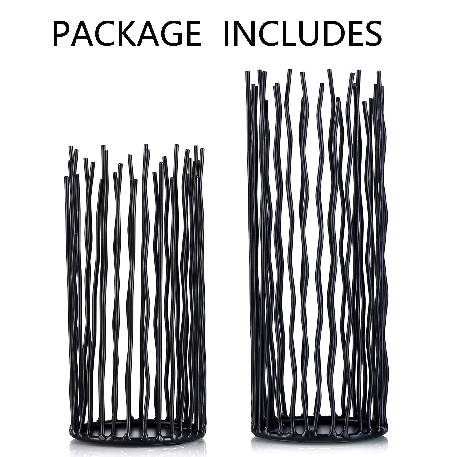 Nuptio 2 Pezzi Portacandele a Colonna in Metallo, Portacandele da Tavolo Nero Elettronico Senza Fiamma a LED, Centrotavola in Metallo Candeliere da Tavolo Decorazioni Natalizie da Caminetto