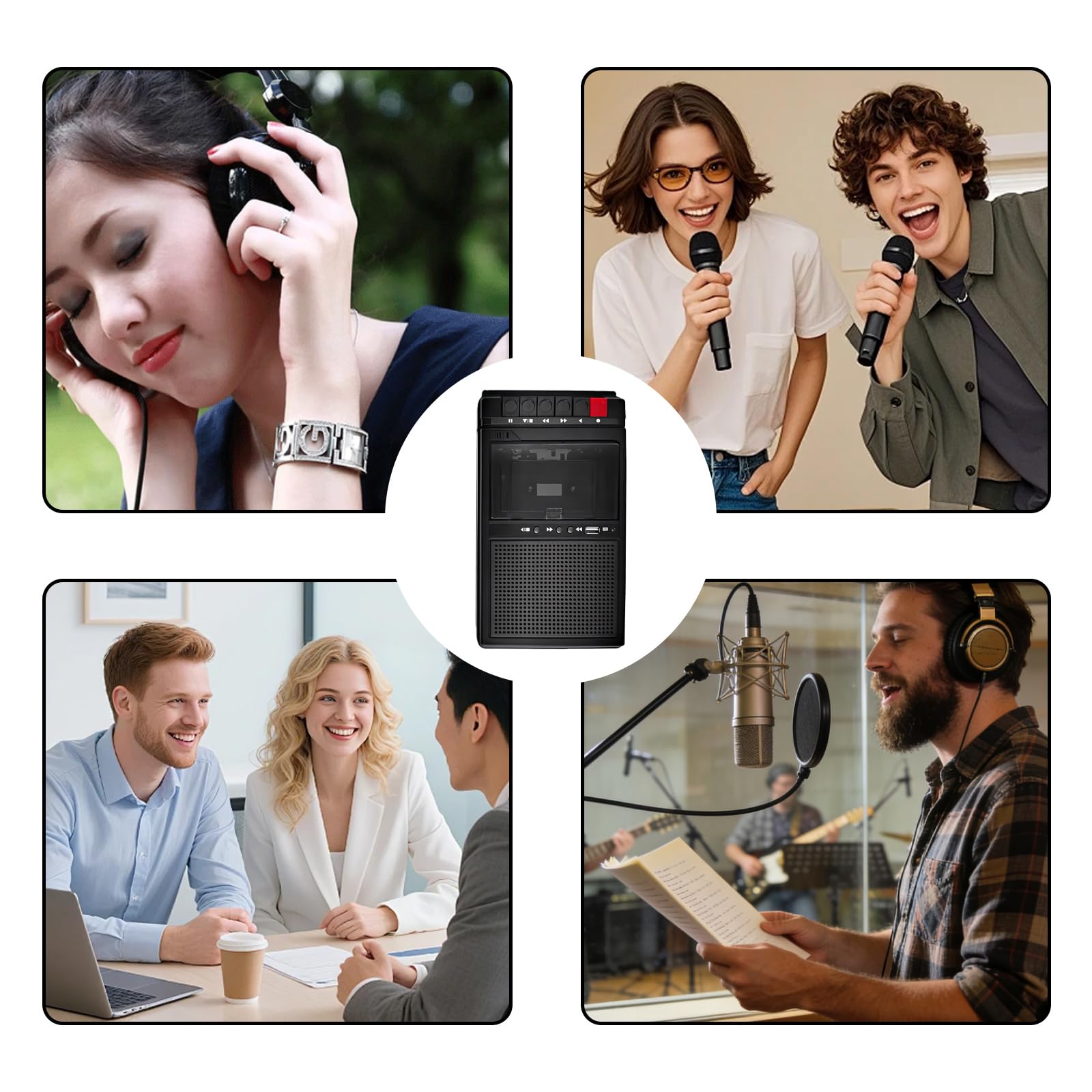 Reproductor de casete de audio Bluetooth, grabador, portátil con función de grabación, reproductor de cassette de audio que convierte a MP3 vía USB/SD/PC, reproductor de casete con mango retráctil