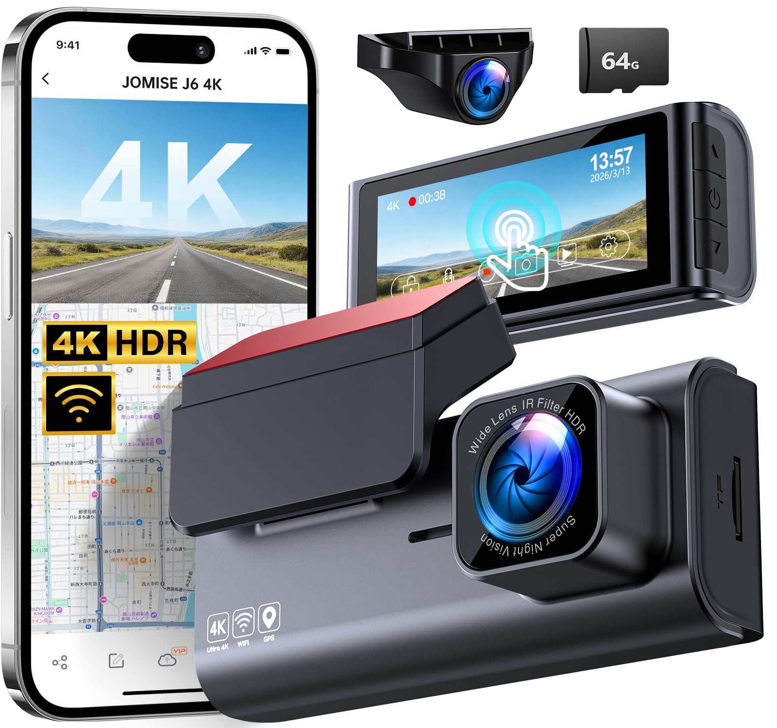 Amazon.co.jp: JOMISE ドライブレコーダー 前後カメラ 4K ドラレコ