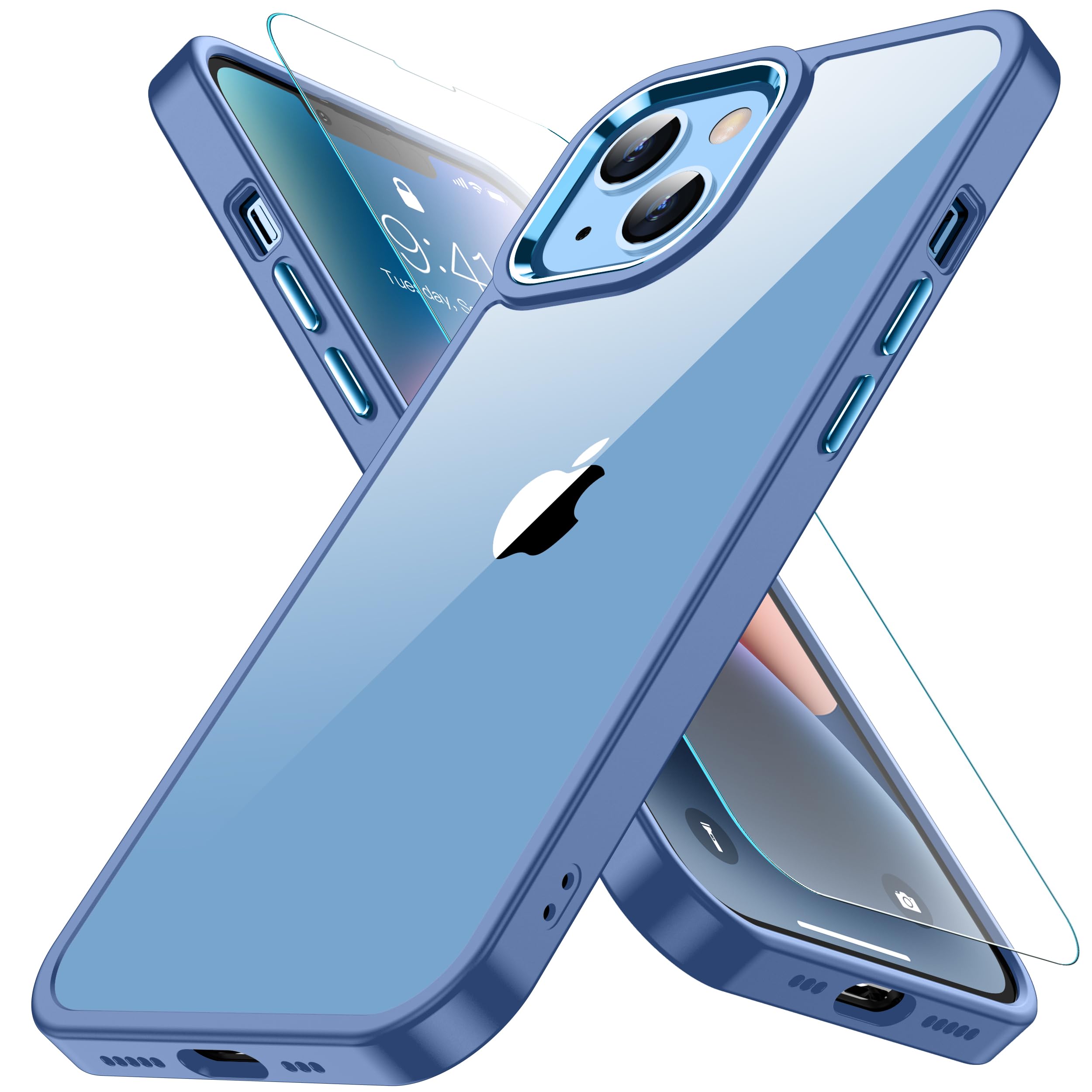 Amazon.co.jp: iPhone14 用 ケース ブルー カメラレンズ保護付き 耐