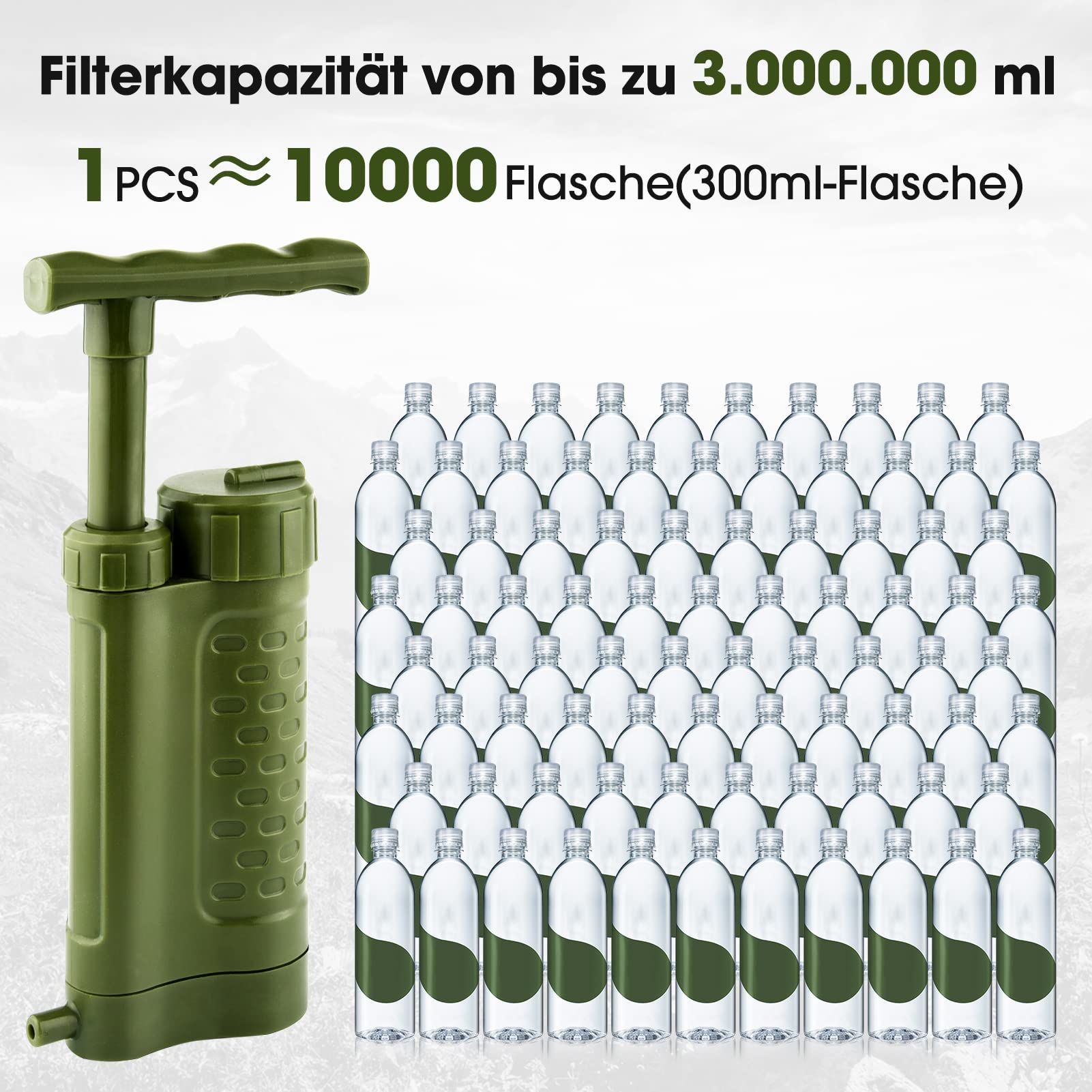 Filtro de agua portátil para exteriores, 3000 L, para exteriores, supervivencia al aire libre, camping, purificador de agua portátil para limpieza de agua, senderismo, salvavidas, purificador de agua