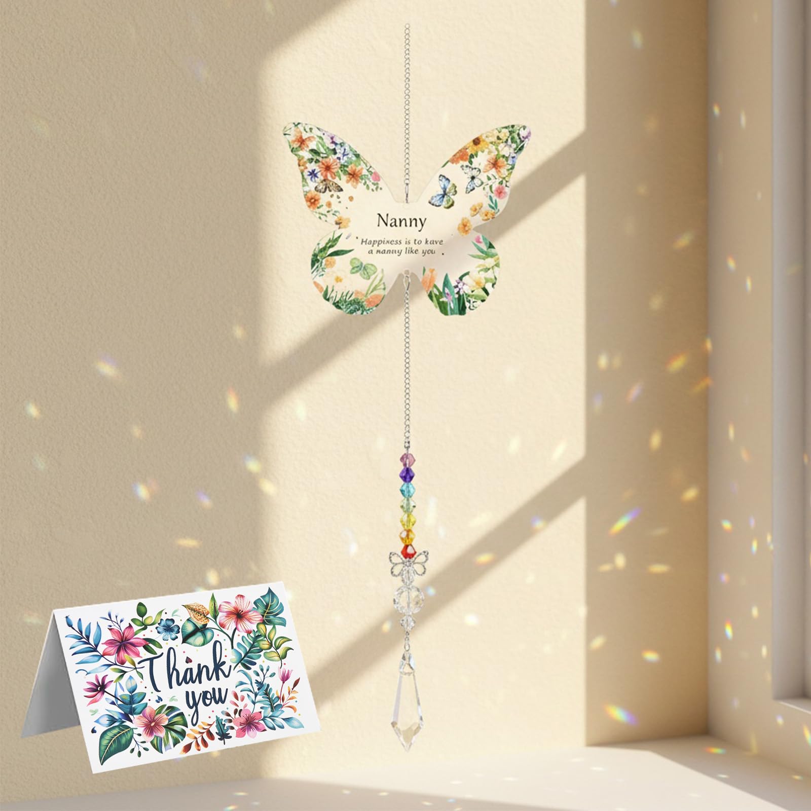 Nanny Gifts, Butterfly Acrylic Crystal Suncatcher Gifts with Thank you Card for Nanny Birthday & Mothers Day, Valentines Day