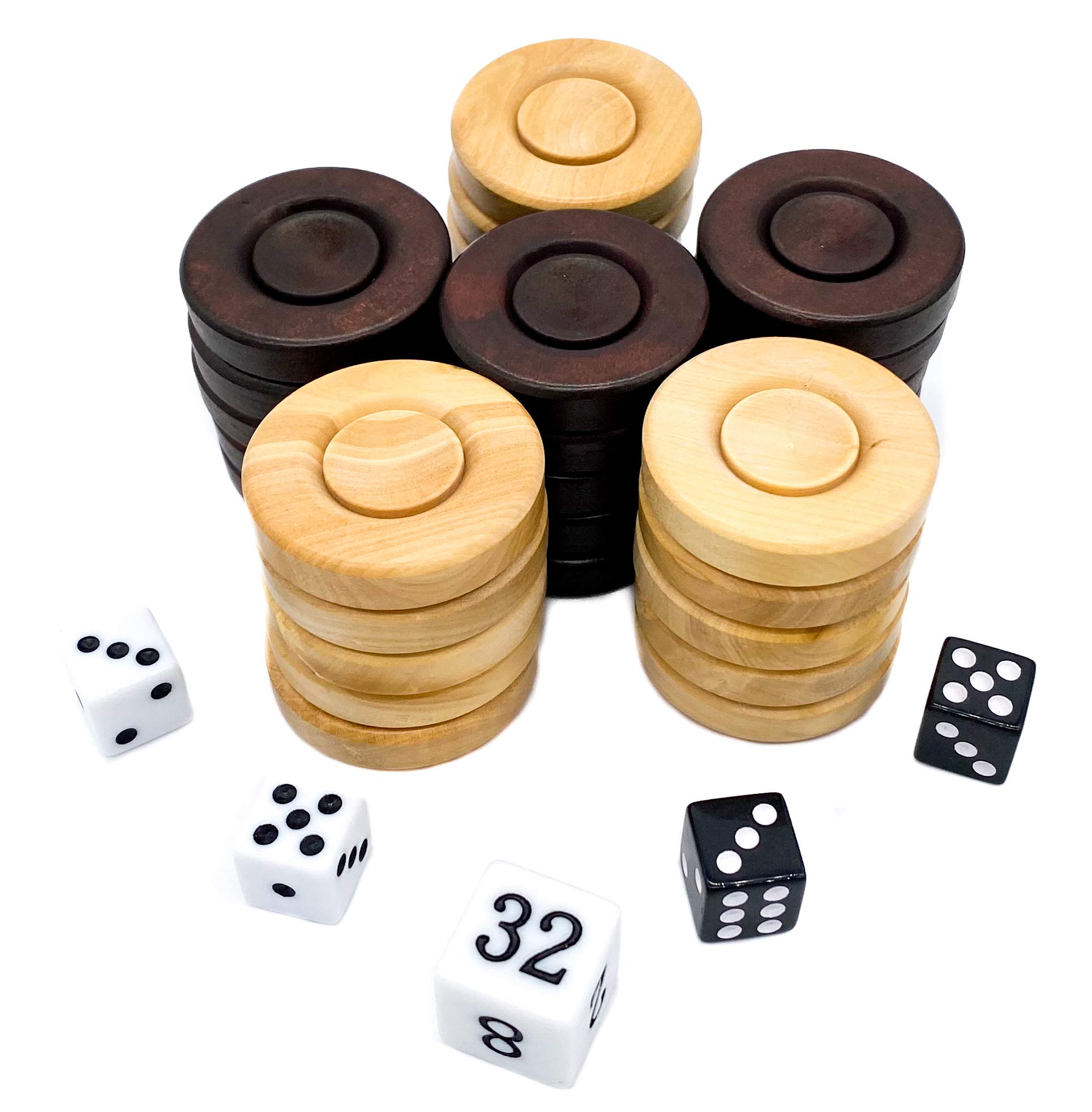 Backgammon Accessori – Pietre da gioco in legno – Dimensioni standard – Set di accessori con borsa (35mm)