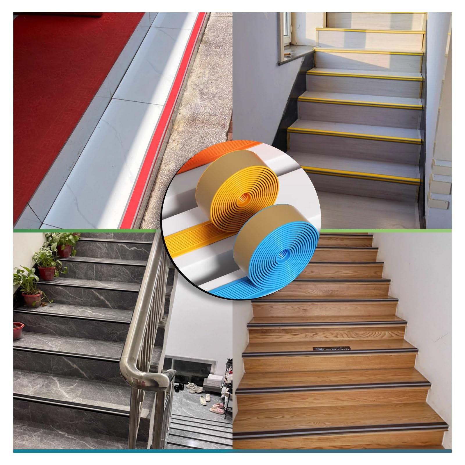 Borde de vinilo de PVC rojo antideslizante para nariz y protector | 6 cm x 3 cm x 5 m | Peldaños de goma para interiores y exteriores