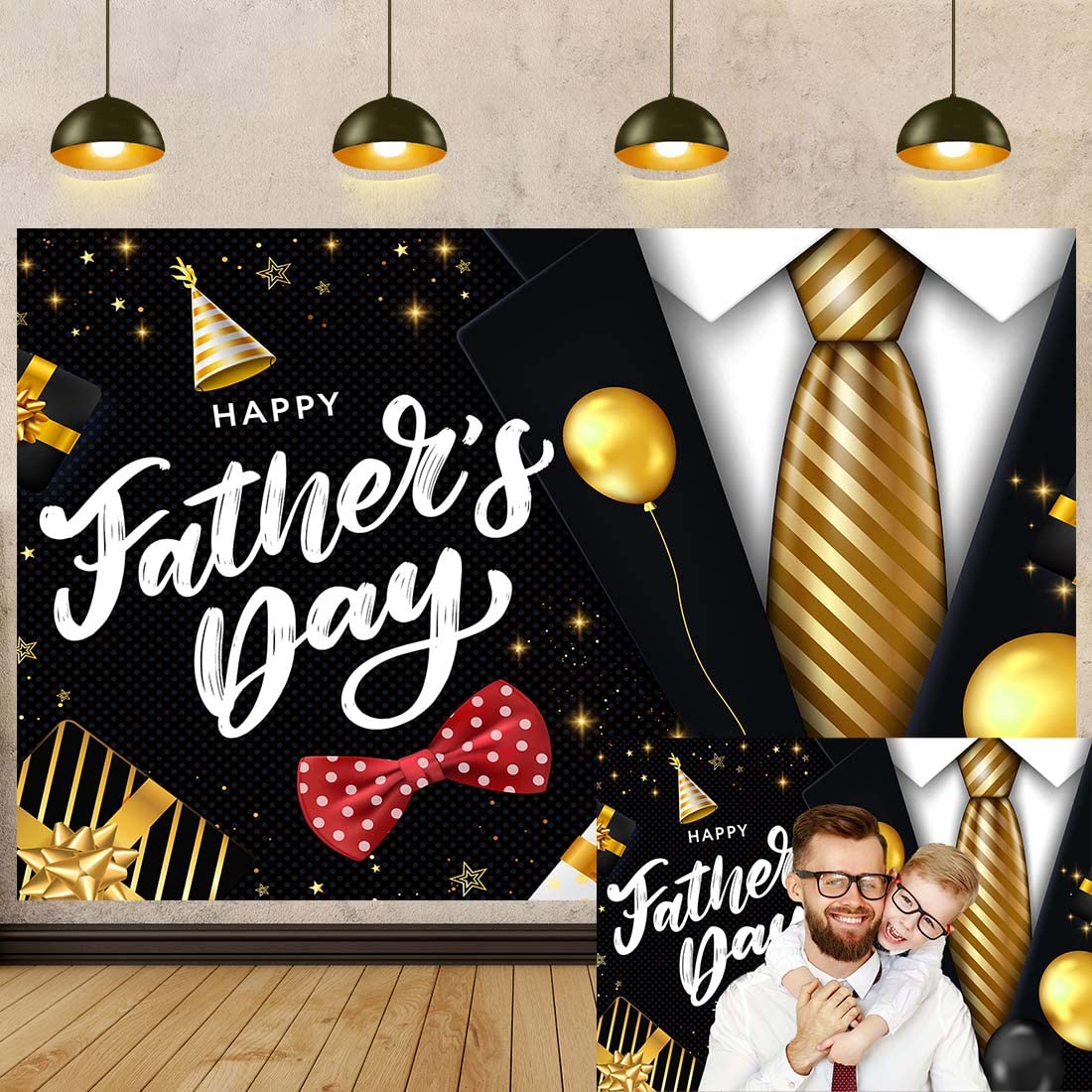 Happy Father's Day Photography Backdrop 7x5FT I Iove Dad Black Gold Fathers Day Decoration Background Best Dad Party Banner Cake Table Decor Photo