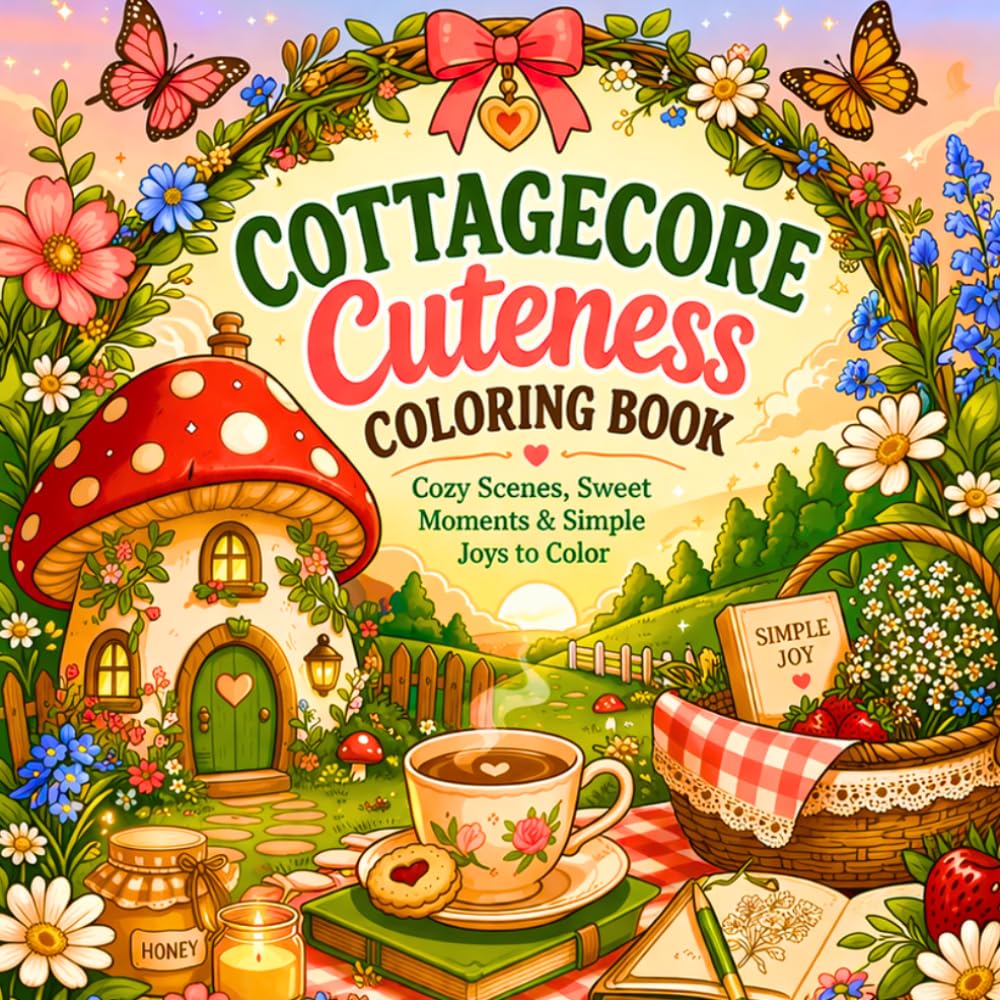 Cottagecore Coloring Book: Cozy Scenes, Sweet Moments and Simple Joys to Color: 30 Relaxing Cottagecore Designs with Mushrooms, Gardens, Cottages and Wildflowers for Stress Relief