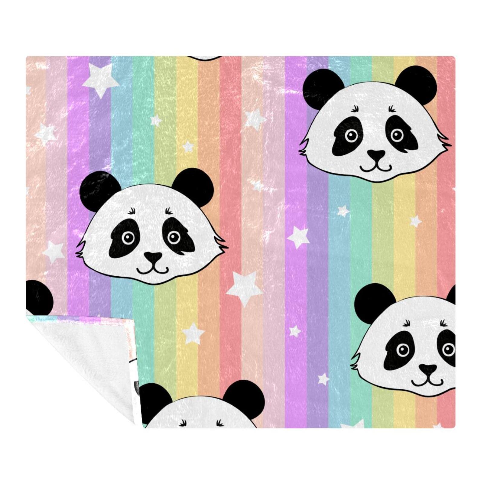 Couverture polaire panda arc-en-ciel 150x130 cm pour lit et canapé