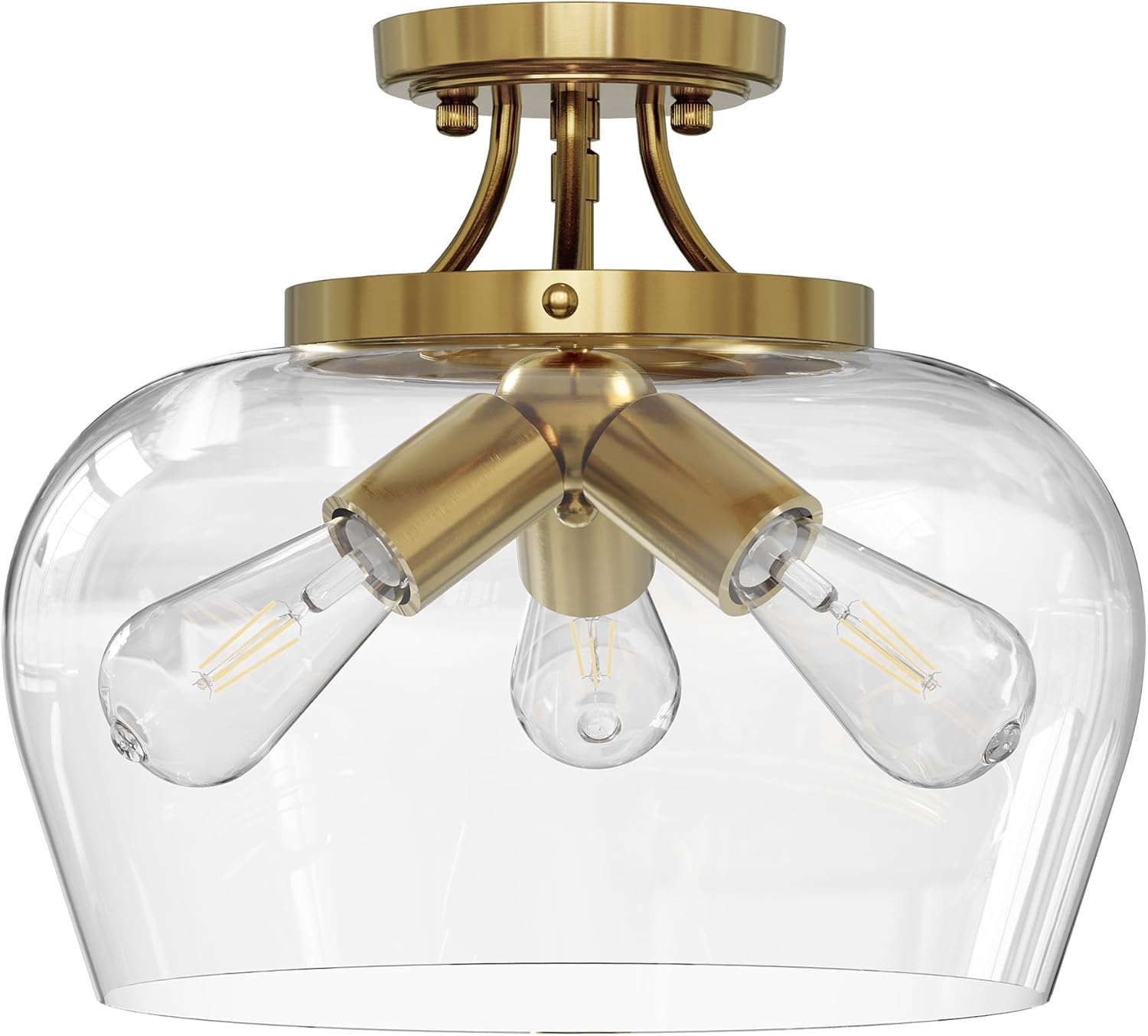 VONLUCE Semi Flush Mount Ceiling Light, 13.8" Ceiling Light Fixture with Clear Glass Shade, E26 Base, 3-Bulb Industrial Lighting Fixture for Hallway Entryway Bedroom, Brushed Gold, ETL Certificated Gold 13.8 inch