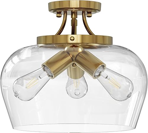 Miniatura 9 de VONLUCE Lámpara de techo semiempotrada con pantalla de vidrio transparente, níquel cepillado