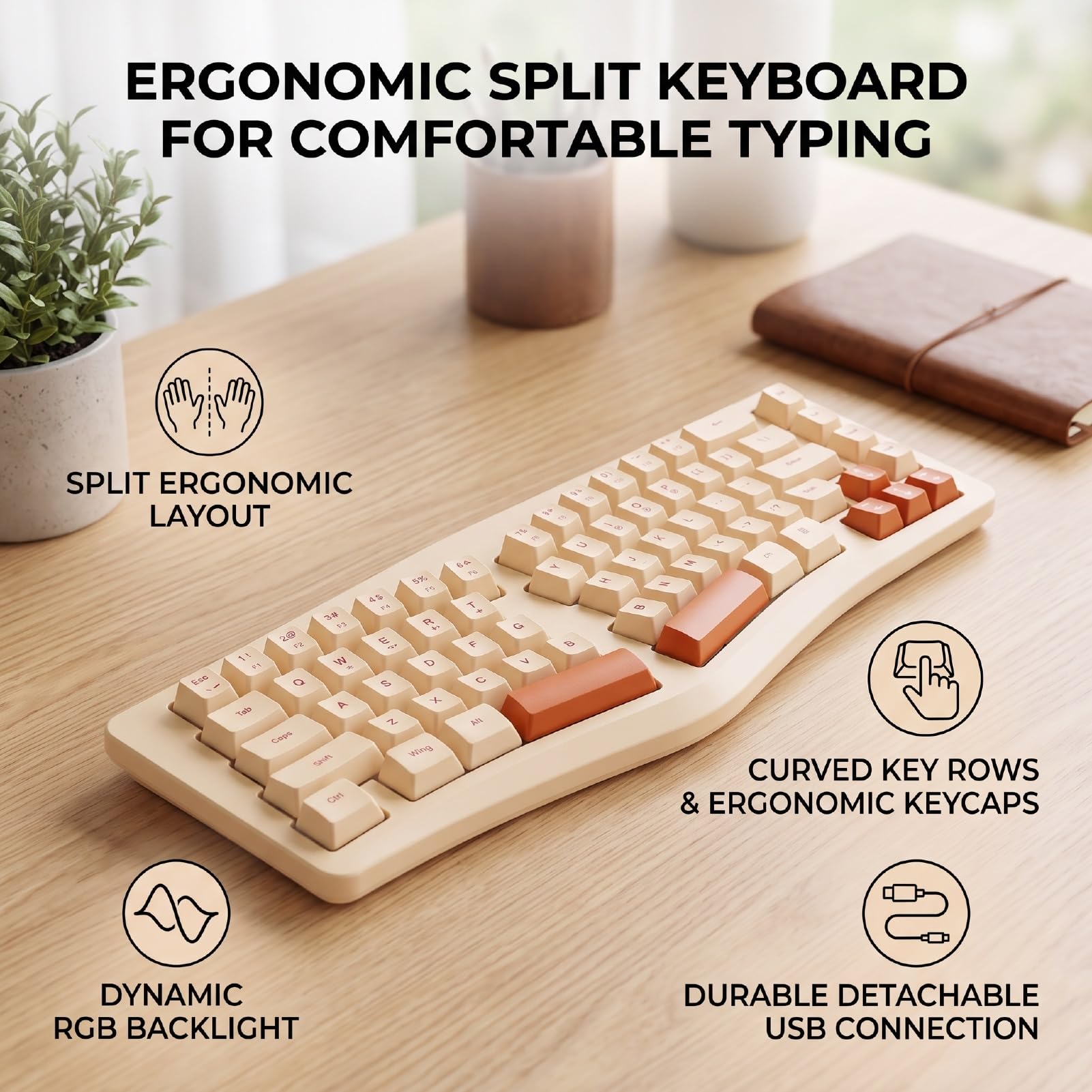 Tastiera Ergonomica Divisa con Retroilluminazione RGB