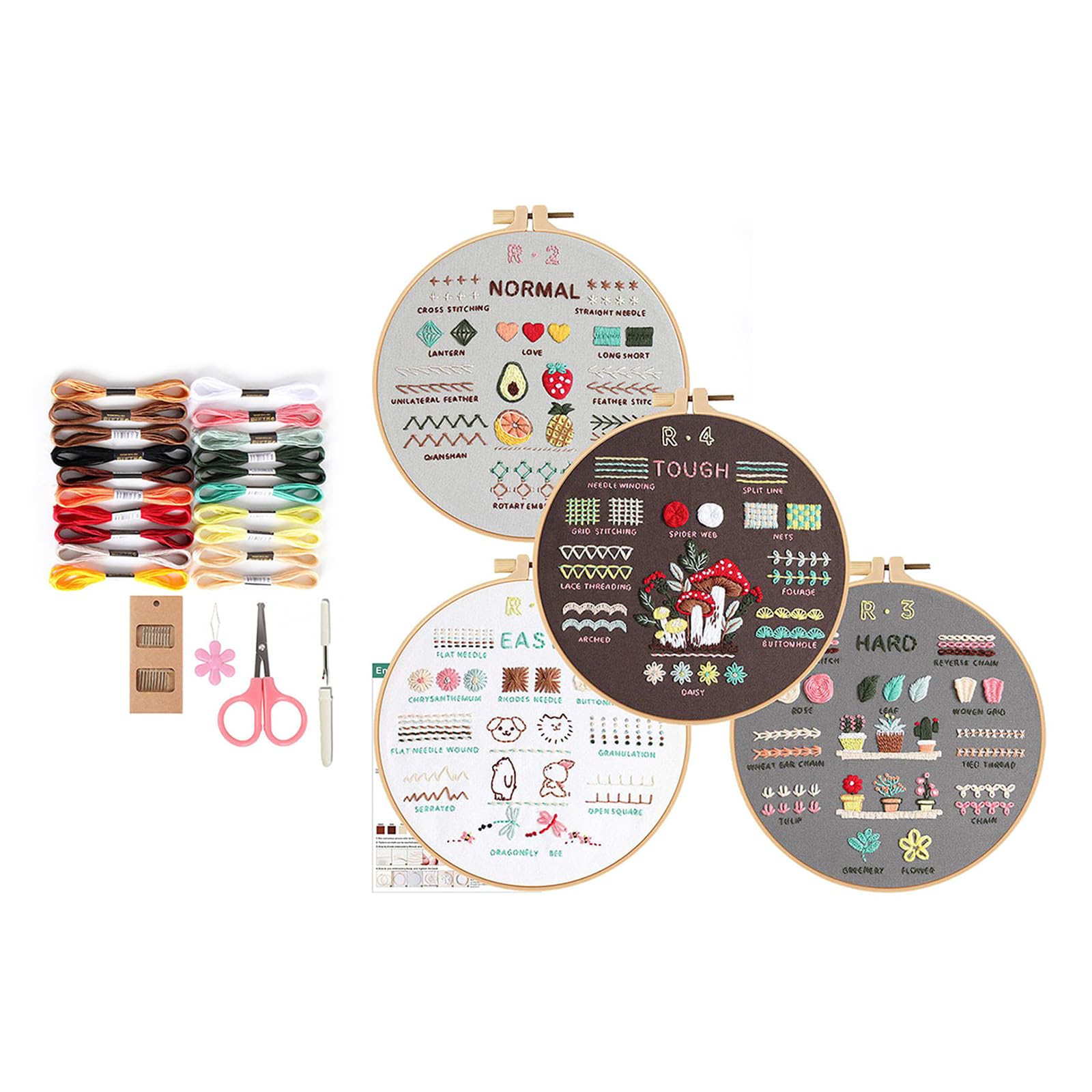 YROHGKPN 4 Sets Animal Flower Plant Embroidery Set with Instruction for Adult Beginner Embroidery Set with Pattern Instruction