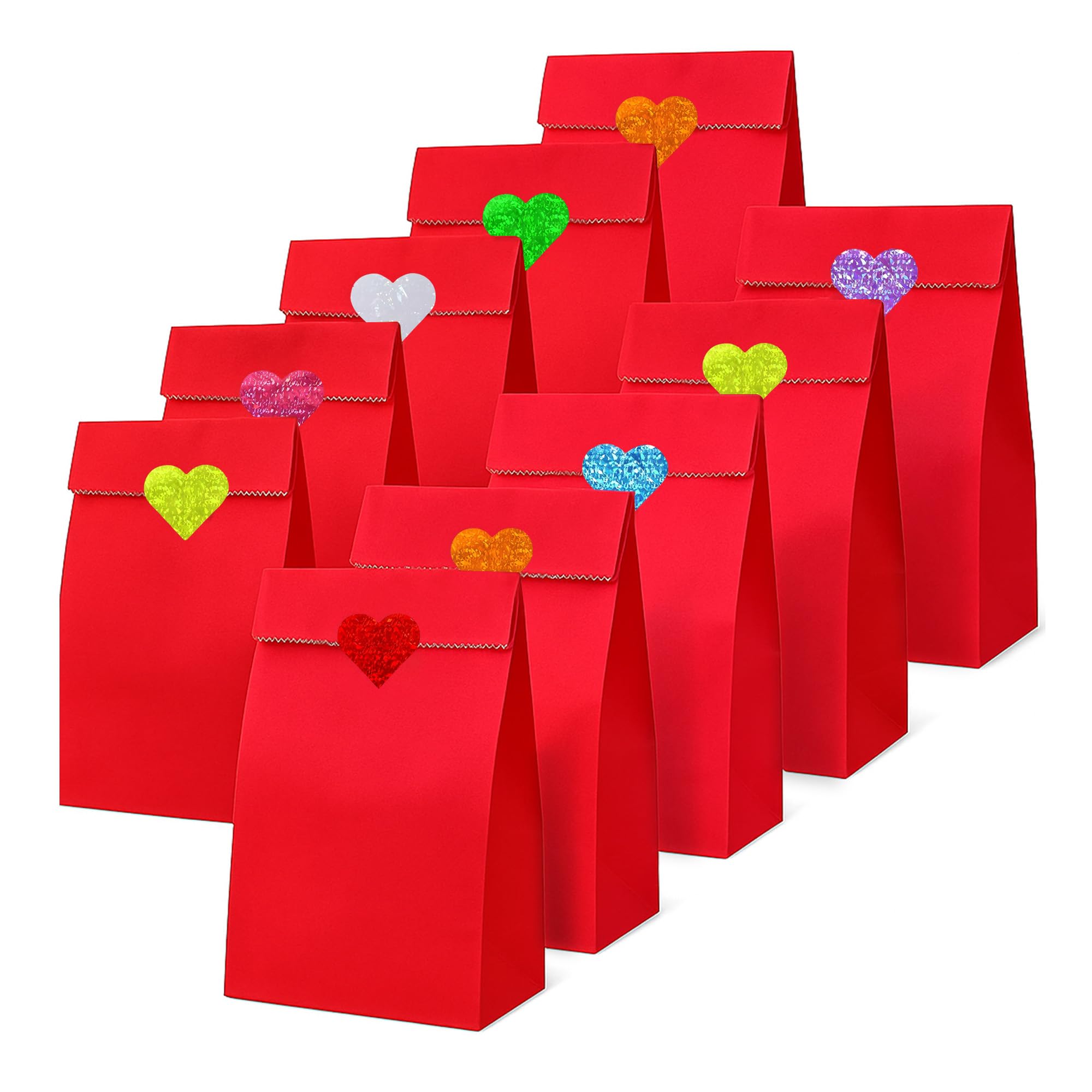 Thepaperbagstore 50 Red Paper Party Bags with Heart Stickers