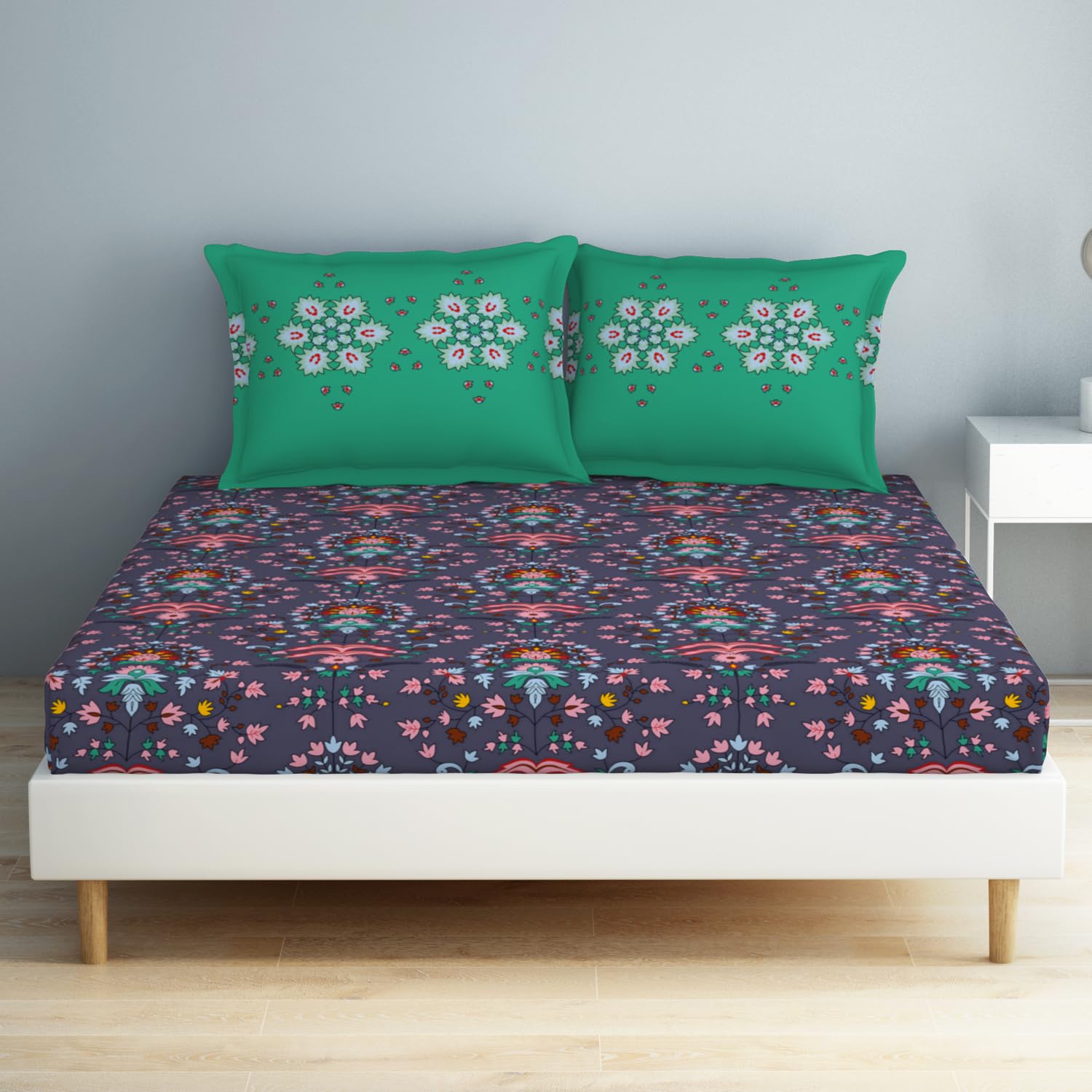 Spaces 100% Cotton Double Bedsheet (224 Cm X 254 Cm / 43Cm X 68 Cm) | 132 TC Percale Floral Bedsheet & Pillow Covers Set (Nautical Blue)- Aurum (B0CKLS45KB) Amazon Price History, Amazon Price Tracker