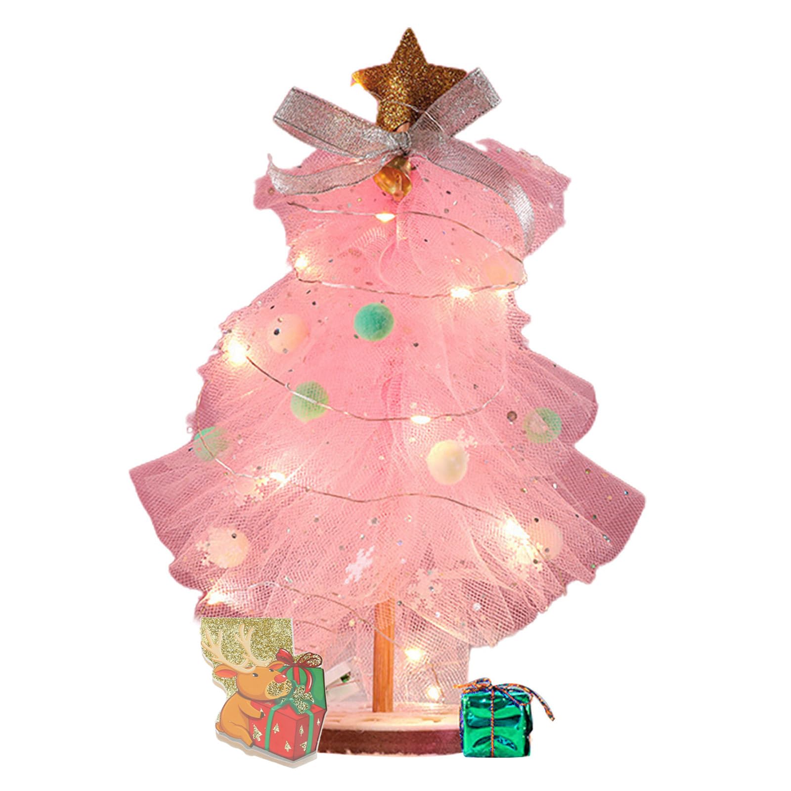 Buxuaaaa Mesh Glow Christmas Tree Atmospheric Decoration for Advent and Christmas Season Home Decor Artificial Tree Side Table Desk Windowsill Decor