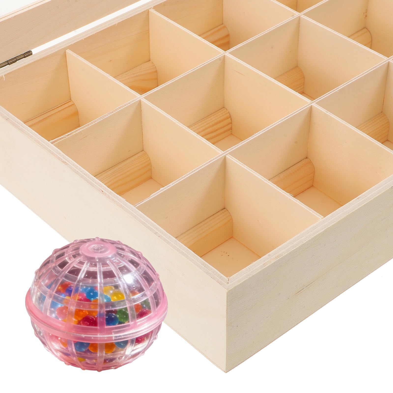 EXCEART Caja Organizadora de Bolas de Secadora de Madera Beige con Tapa, Divisores Internos para Almacenamiento Protegido y Optimización del Espacio en Lavandería