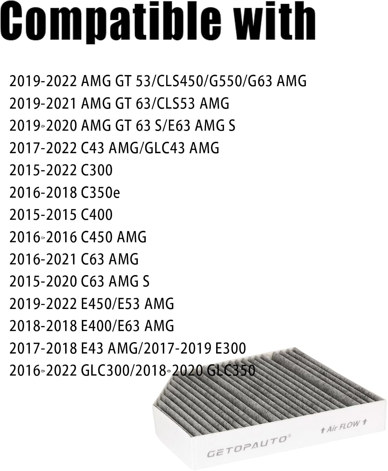 GETOPAUTO 2058350147 Cabin Air Filter with Activated Carbon Compatible with Mercedes-Benz C300,C400,E300,E400,E450,GLC300,GLC350e,C43 AMG,C63 AMG,G550,CLS450,E63 AMG,G63 AMG（Set of 4）