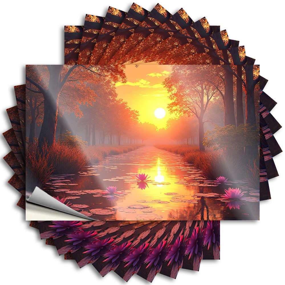 Fzfn Colour Dorm Room Stuff Football Stickers - Sunset Over A Serene Pond With Pink Lotus Flowers. Case Waterproof Vinyl Sticker(8X12cm)