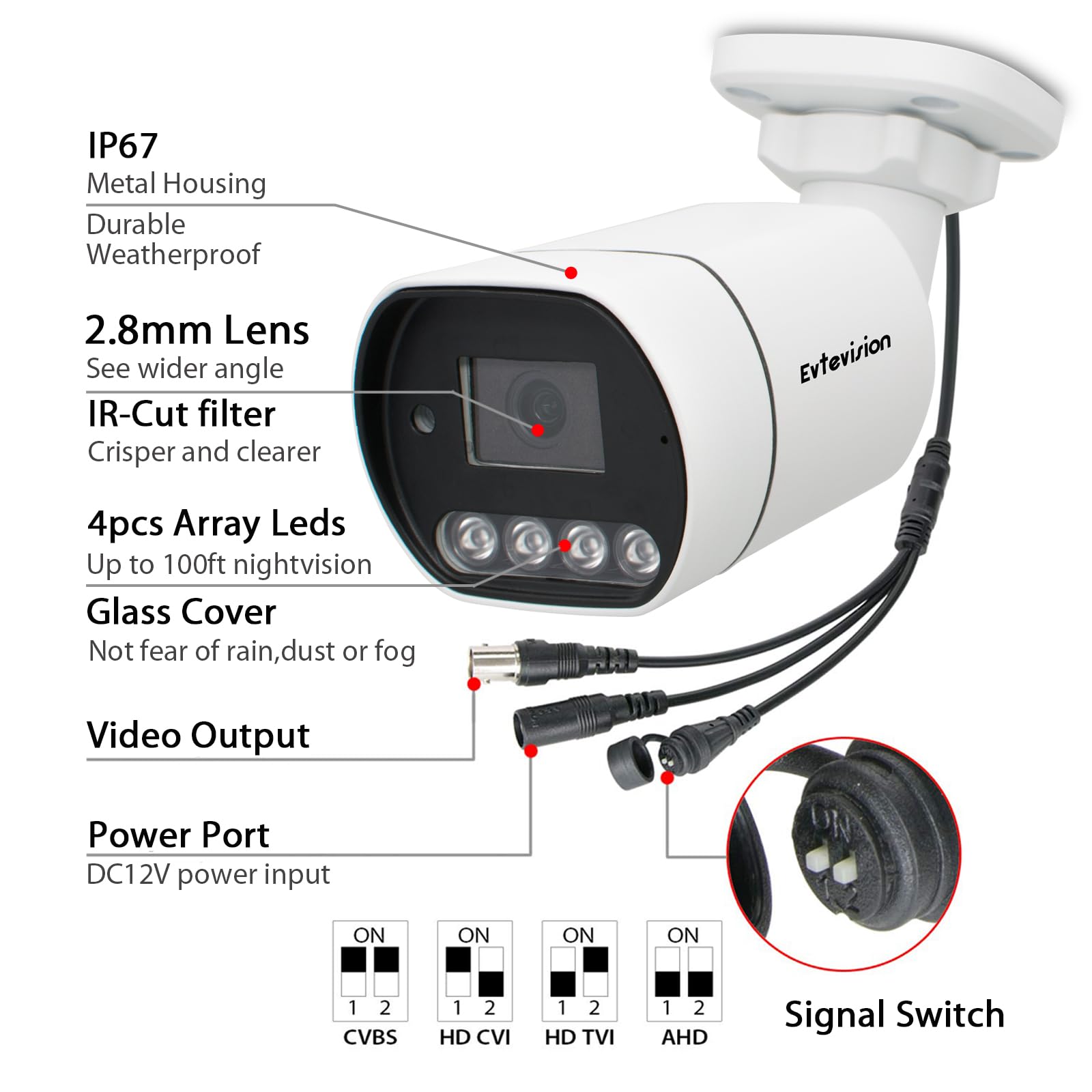 HD 5MP Kamera nadzorująca 4 w 1, AHD/TVI/CVI/960H, analogowa CVBS 1920p Bullet z 100 stopami, wodoodporna noktowizor IP67, system wewnętrzny na zewnątrz