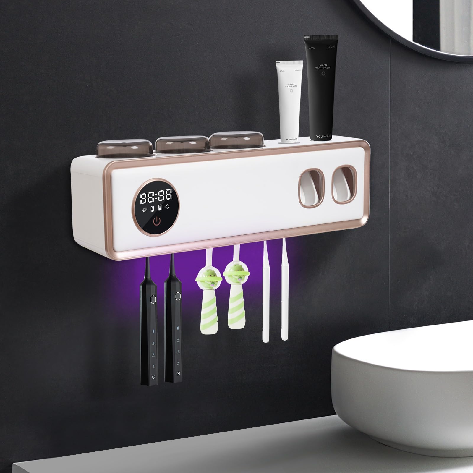 Soporte para cepillo de dientes UV, dispensador automático de pasta de dientes para baño