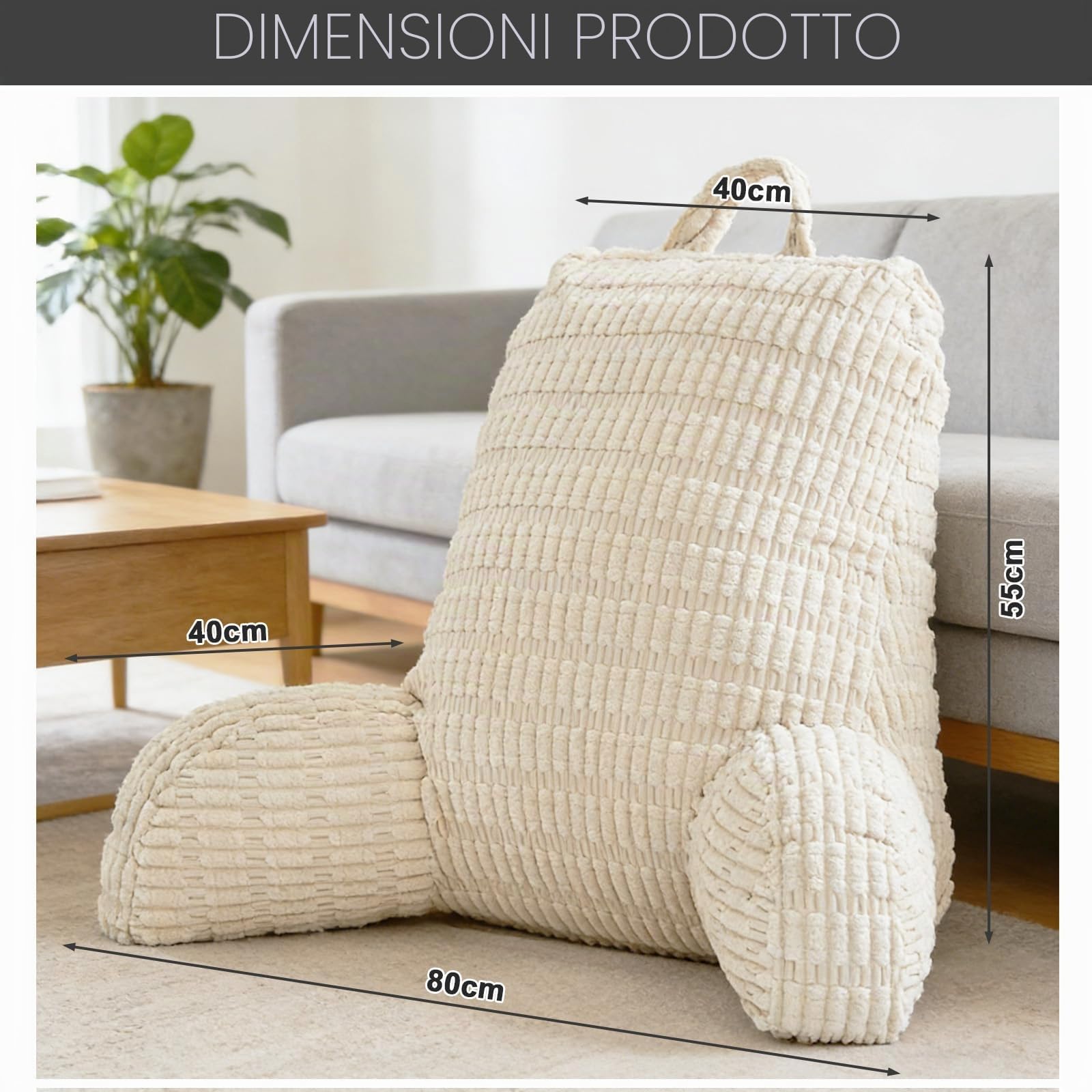 Cuscino da lettura per letto e divano, cuscino di supporto per la schiena, cuscino da lettura con braccioli, divano per adulti con cuscino per schienale, adatto per leggere, giochi, videogiochi