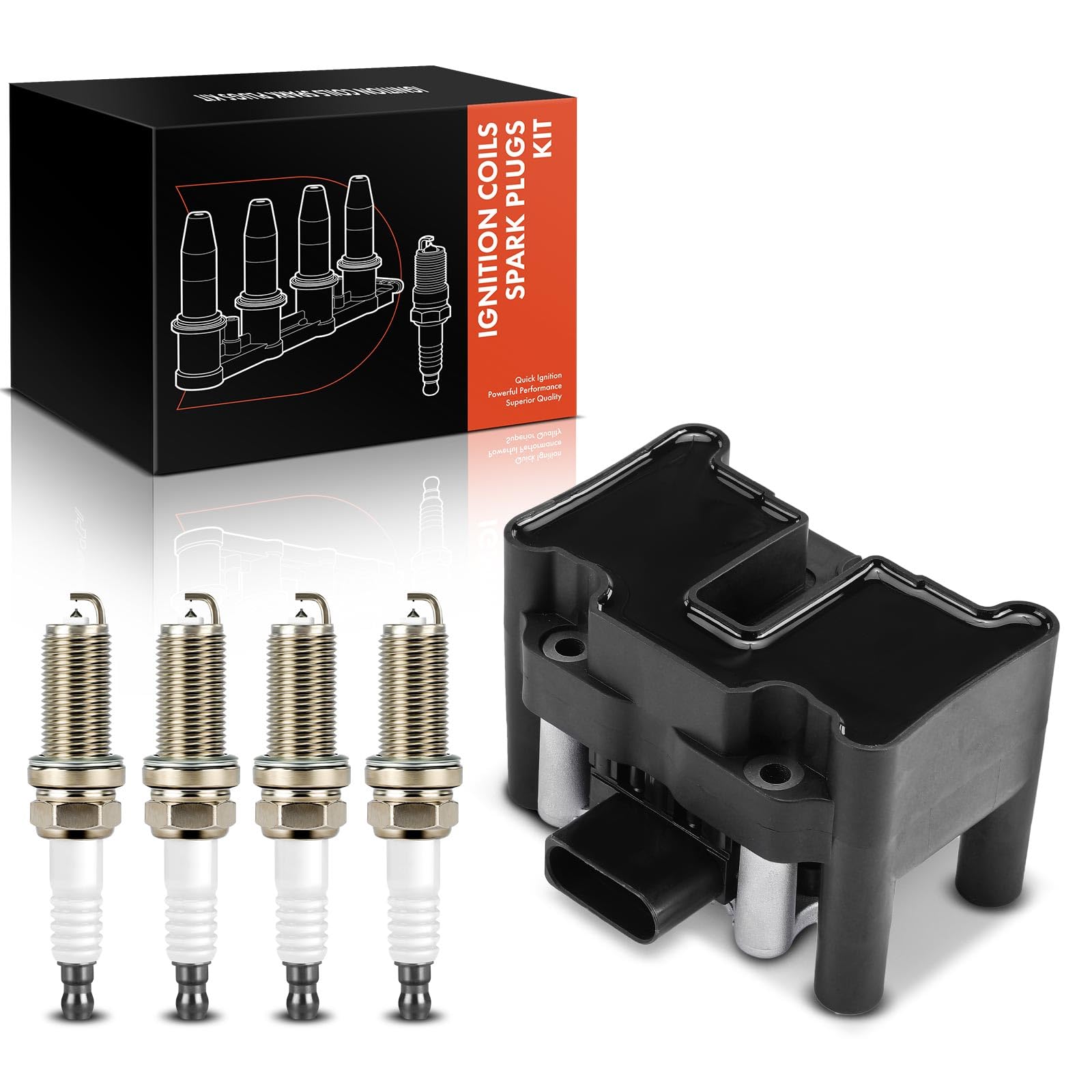 Frankberg 1 bobina di accensione + 4 candele benzina 032905106 | Compatibile con: Golf V 1K1, New Beetle 1C1 9C1, Golf IV Variante 1J5, J.e.t.t.a IV 162 163 AV2 AV3, Golf IV 1J1