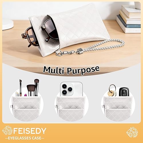 Miniatura 7 de FEISEDY Paquete de 2 fundas dobles para gafas, bolsa suave para gafas de sol, con correa para la muñeca, B0363
