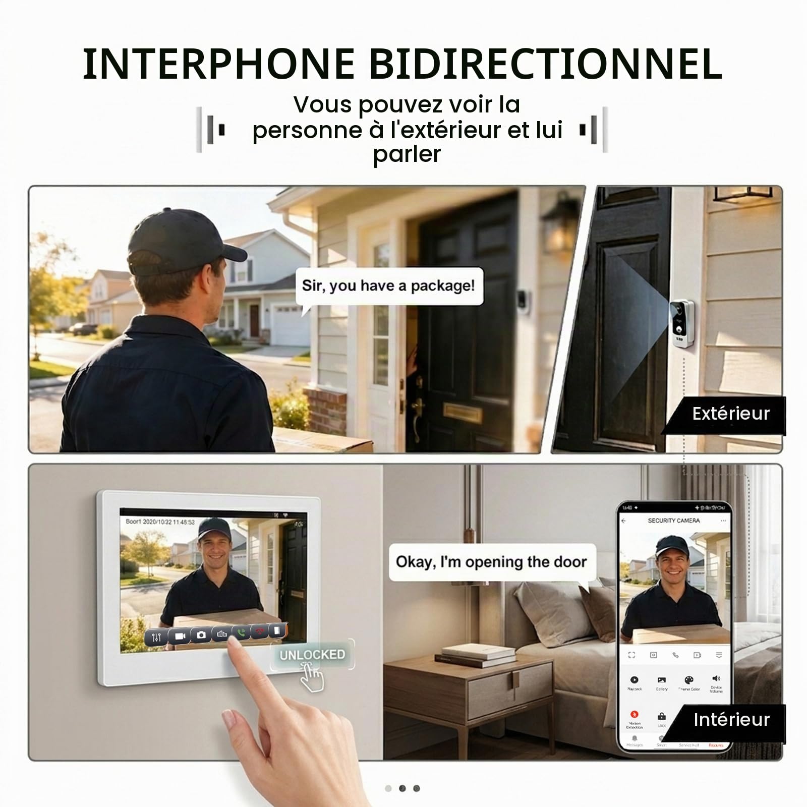 Visiophone Connecté Filaire,Interphone Vidéo 2 Fils Visiophone WiFi,7" Ecran Couleur TFT LCD,1080P Sonnette avec Caméra,Portier vidéo,Déverrouillage à Distance