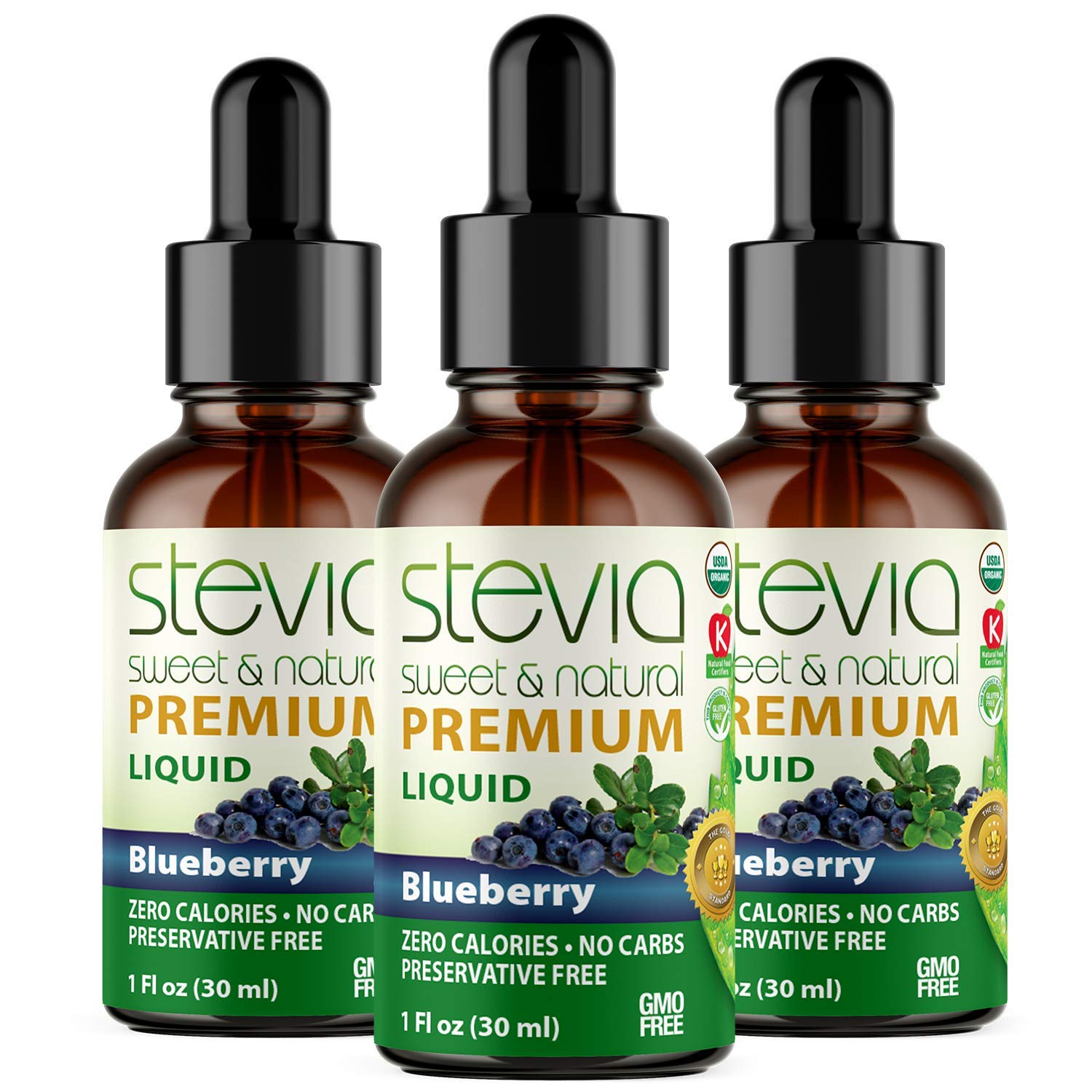 Blueberry Premium Quality Stevia Drops. Organic Liquid Stevia, Sugar Substitute, Naturally Sweet, No