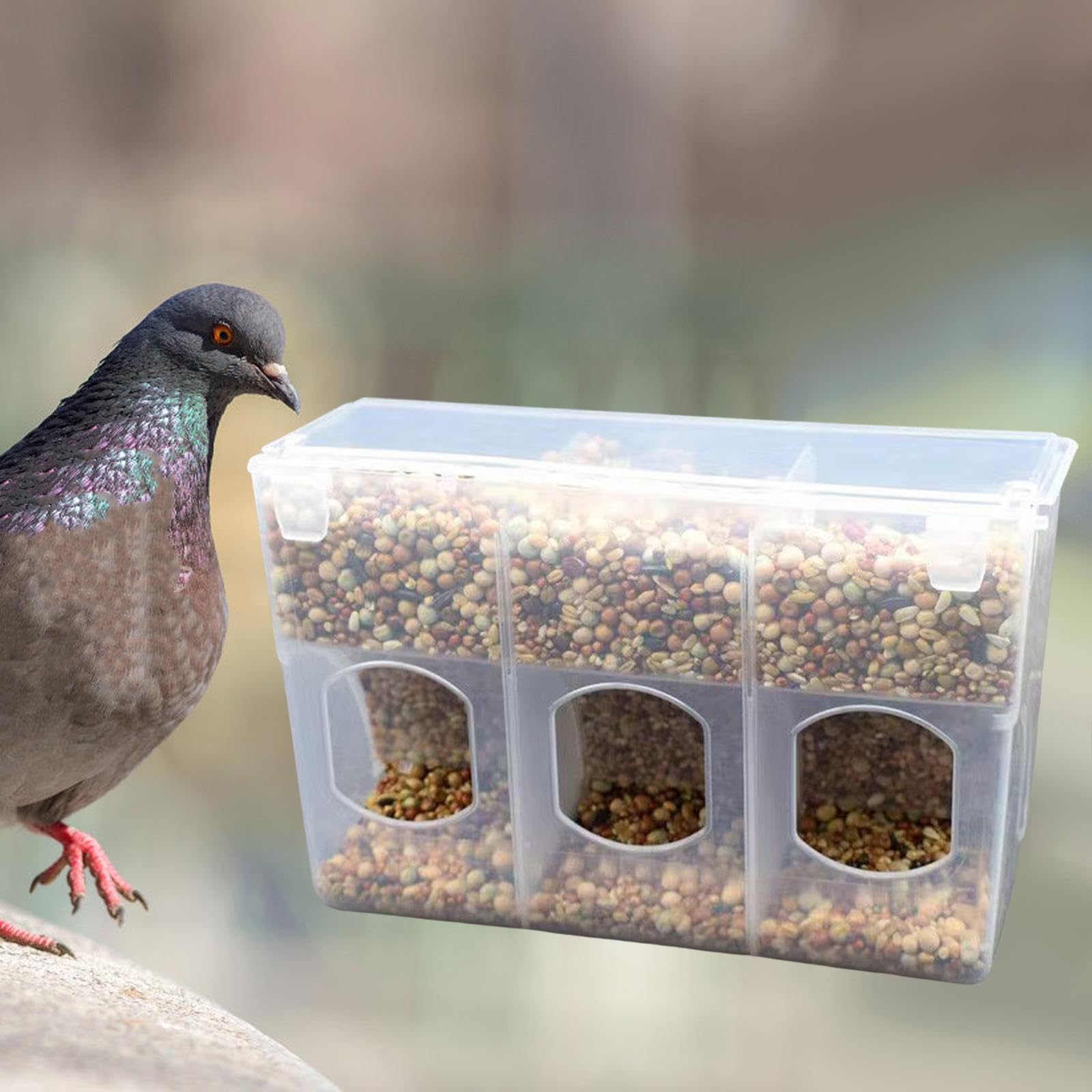 Automatic Pigeon Bird Feeder Food Container Bowl Supplies for Cage Slot Feeder for Cage for Canary Finch Budgerigar Lovebirds, Three Hole