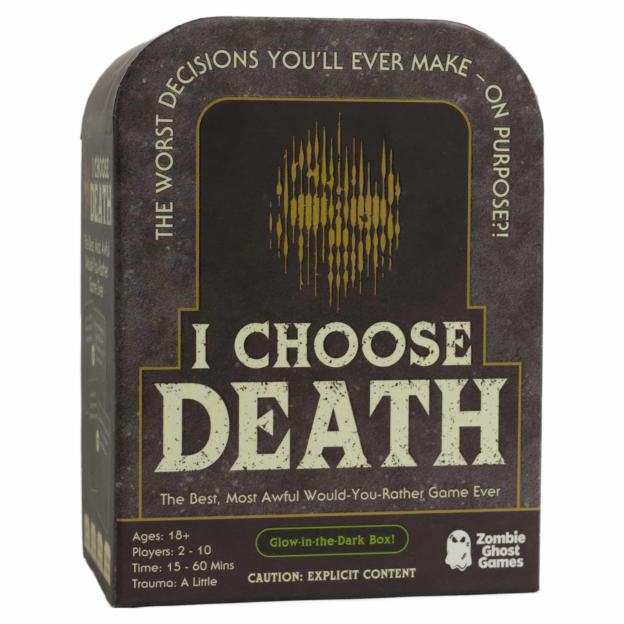 I Choose Death Would-You-Rather Card Game for Adults - Glow-in-the-Dark Tombstone Box - What Would You Rather Do Party Game with 300 Scenario Cards - Great Gift for Parties, Halloween, Birthdays - 18+