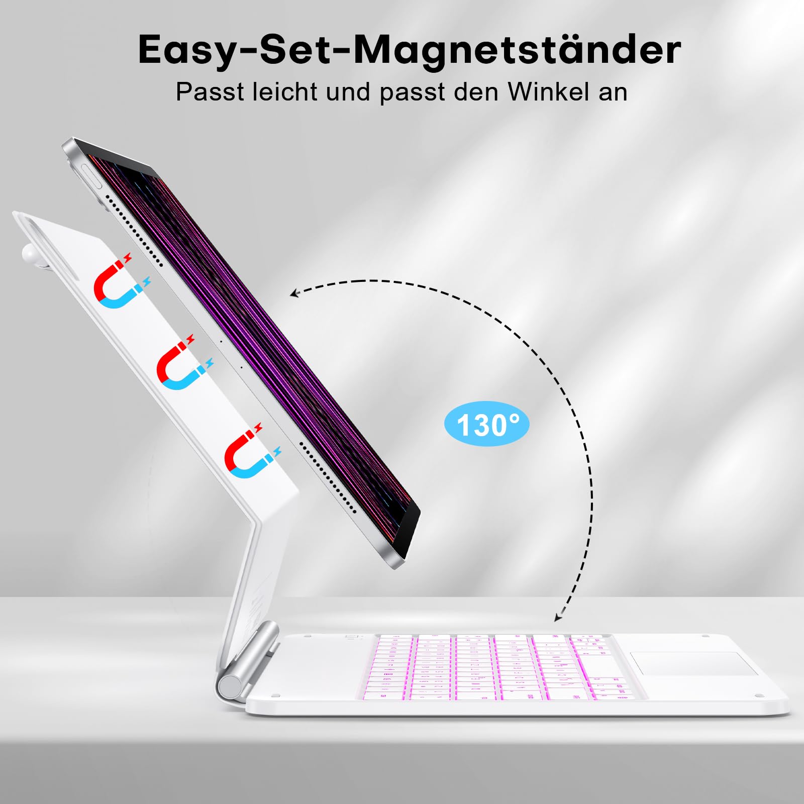 TECURS Magic Keyboard do iPad Air 13" (M3/M2, 2025/2024), etui klawiatura do iPada Pro 12.9 (6/5/4/3 generacji), QWERTZ, gładzik Multi-Touch, wolnounoszący się stojak, biały
